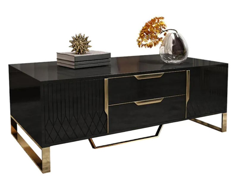 HMR Aro Modern Rectangular Coffee Table with Storage - Black/Gold