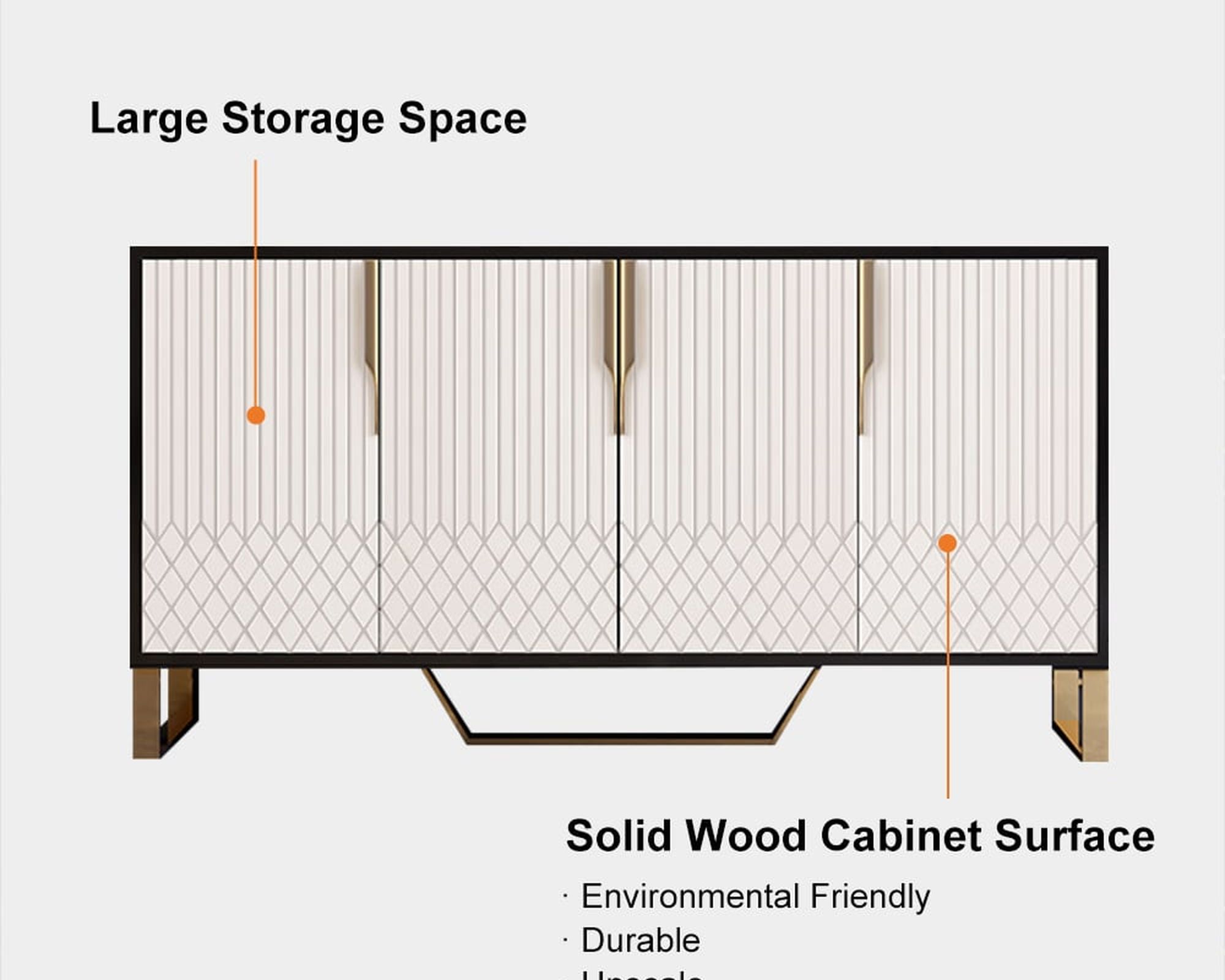 HMR Aro Series Modern 59.1" Affordable Sideboard with Storage - White/Black