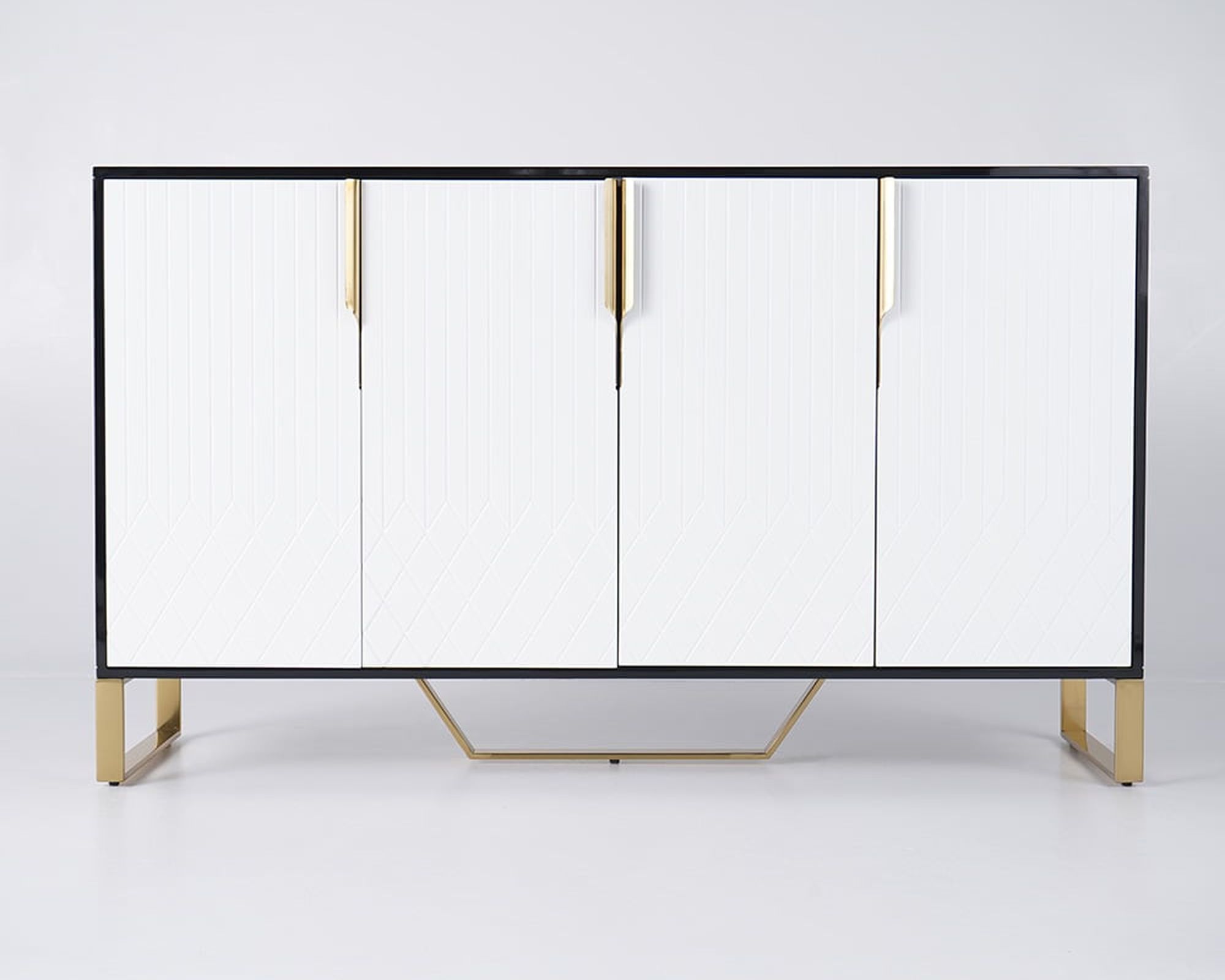 HMR Aro Series Modern 59.1" Affordable Sideboard with Storage - White/Black