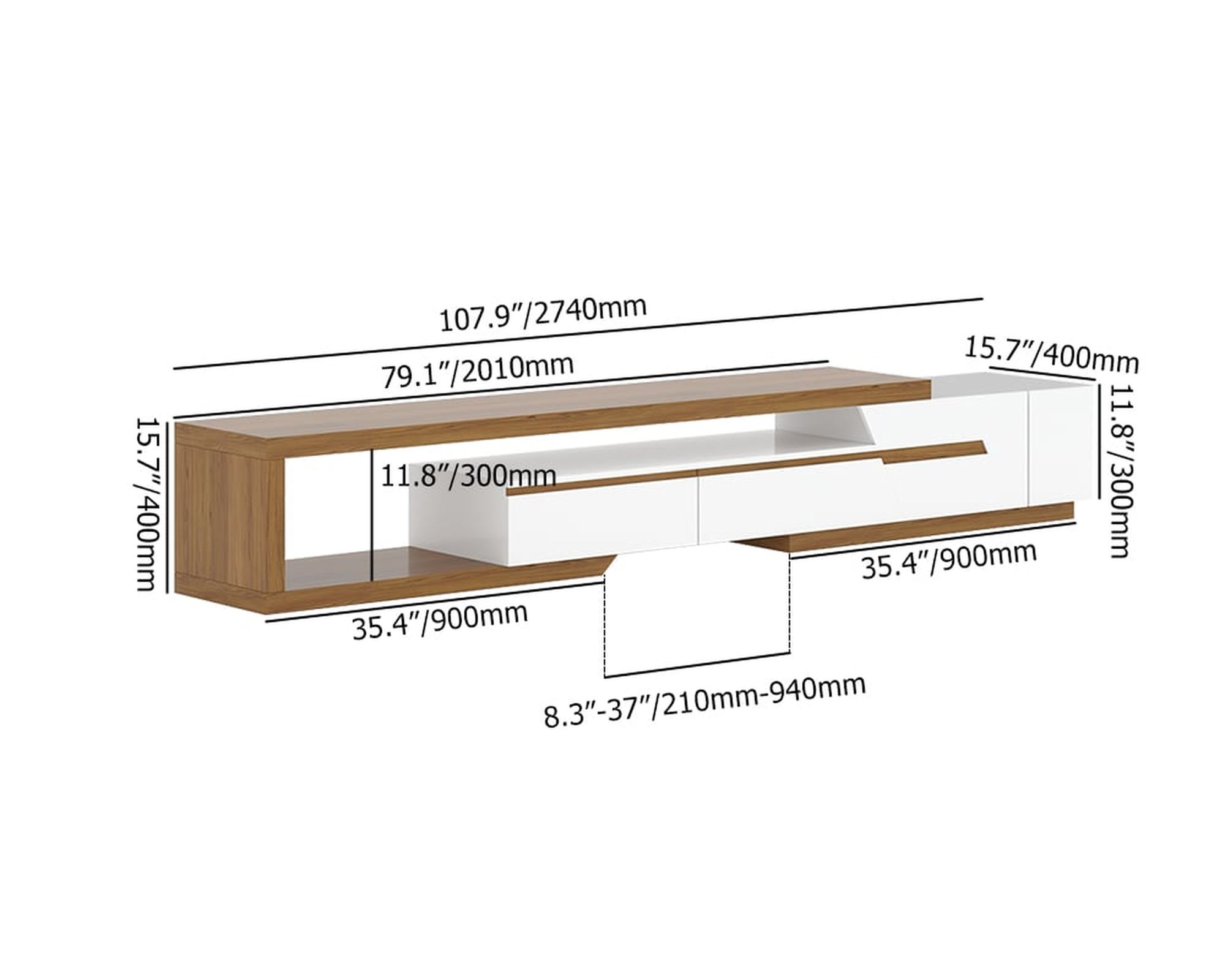 HMR Pinkle Series Modern Extendable TV Stand - White/Walnut