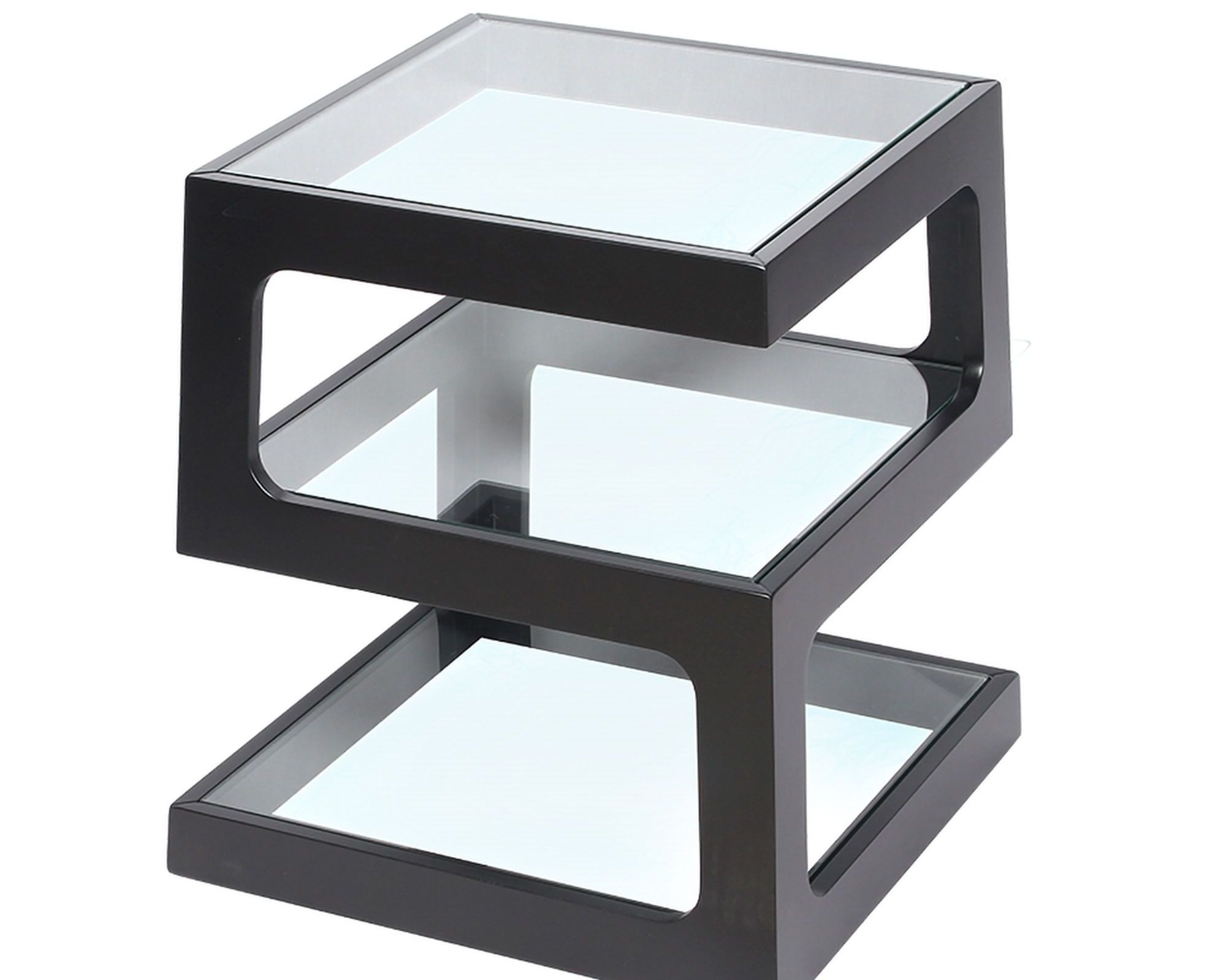 HMR Modern Glass End Table with 3 Tiers - Black