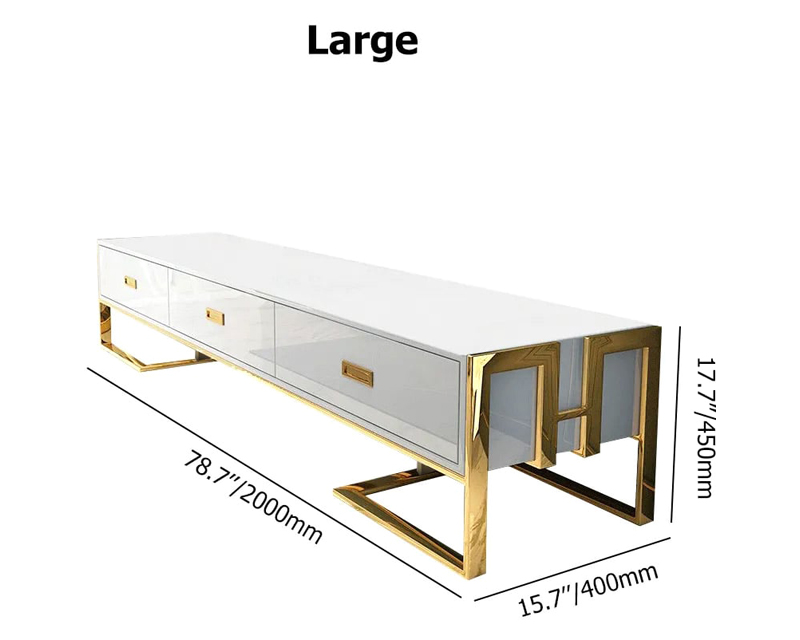 HMR Jocise Modern 79" TV Stand 3 Drawers Media Console - White/Gold