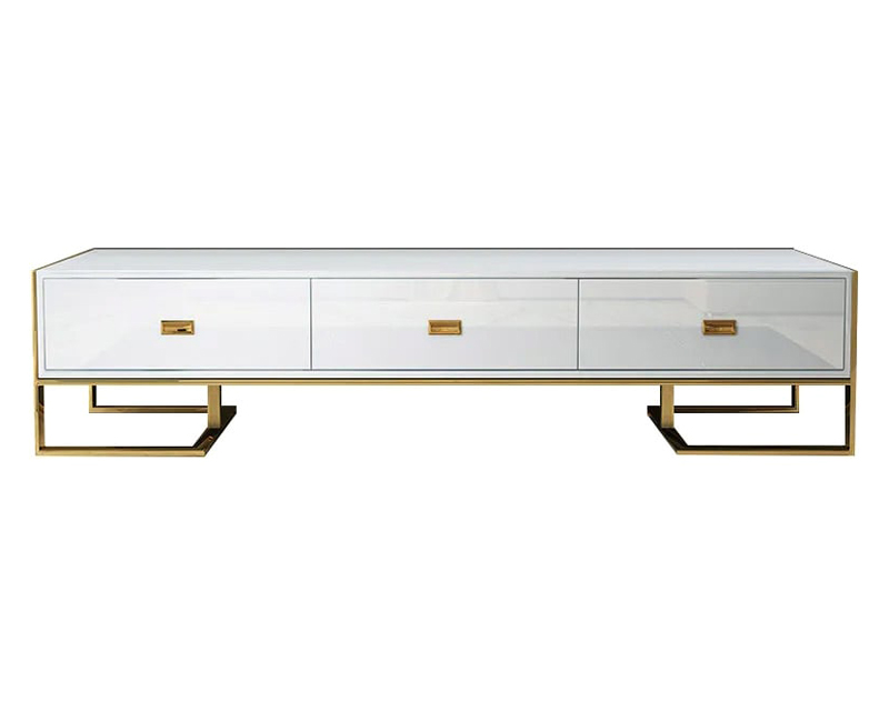 HMR Jocise Modern 79" TV Stand 3 Drawers Media Console - White/Gold