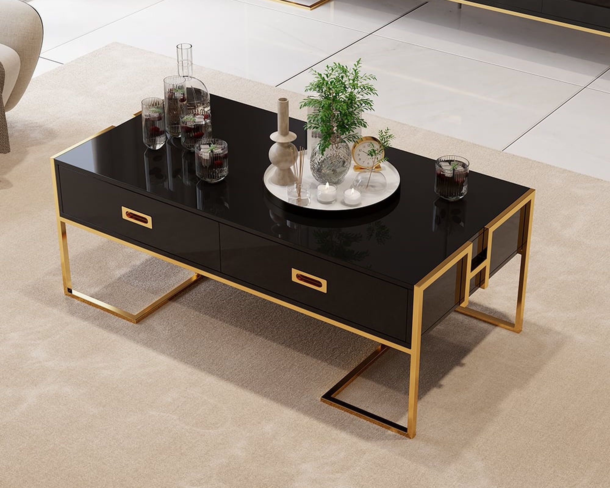 HMR Jocise Modern Rectangular Coffee Table - Black/Gold