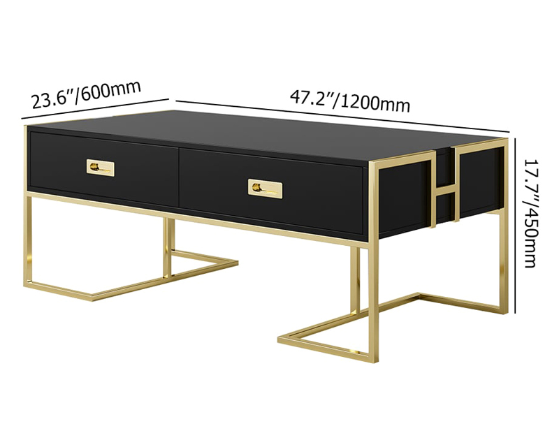 HMR Jocise Modern Rectangular Coffee Table - Black/Gold