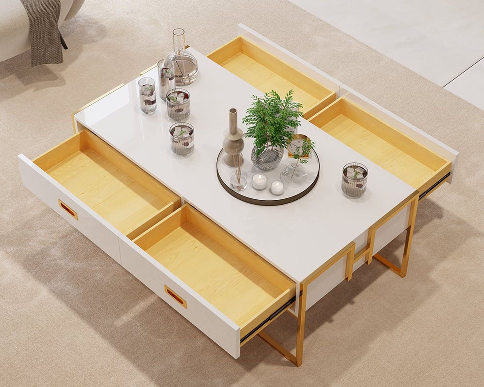 HMR Jocise Modern Rectangular Coffee Table - White/Gold