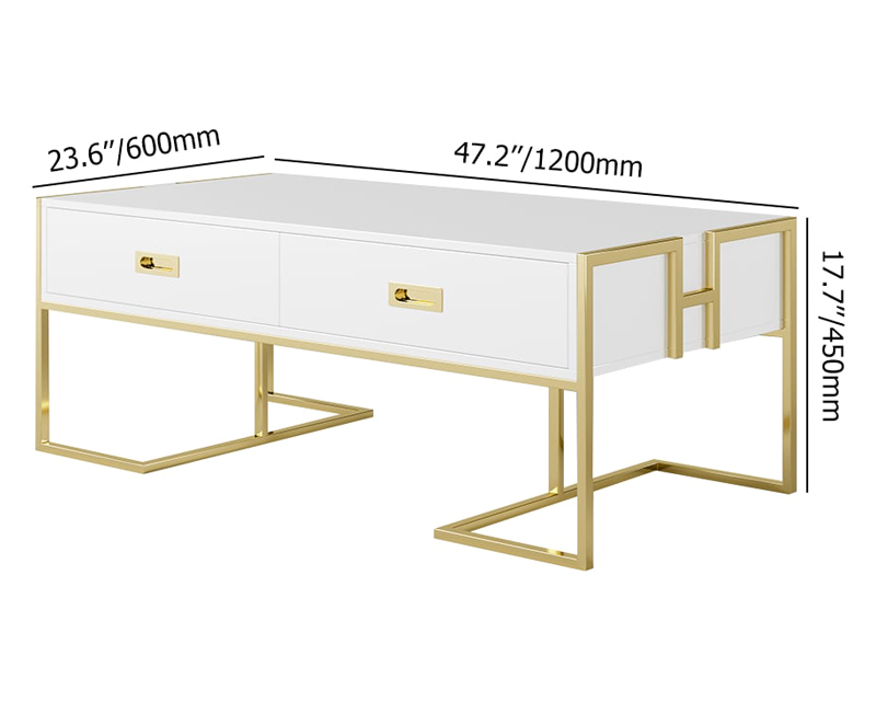 HMR Jocise Modern Rectangular Coffee Table - White/Gold