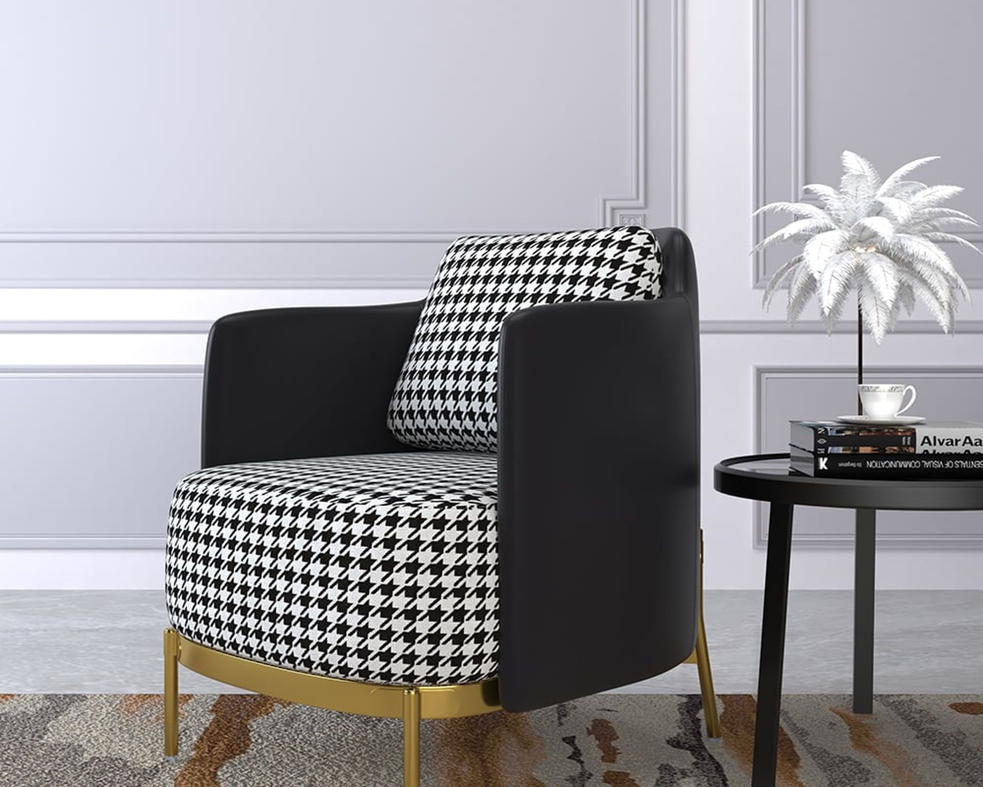 HMR Modern Accent Chair with Linen Upholstery - Black, Style B