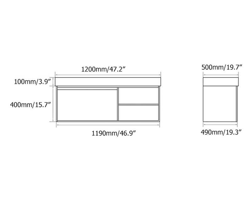 HMR Floating 47" Bathroom Vanity with Single Sink Wall Mounted Cabinet