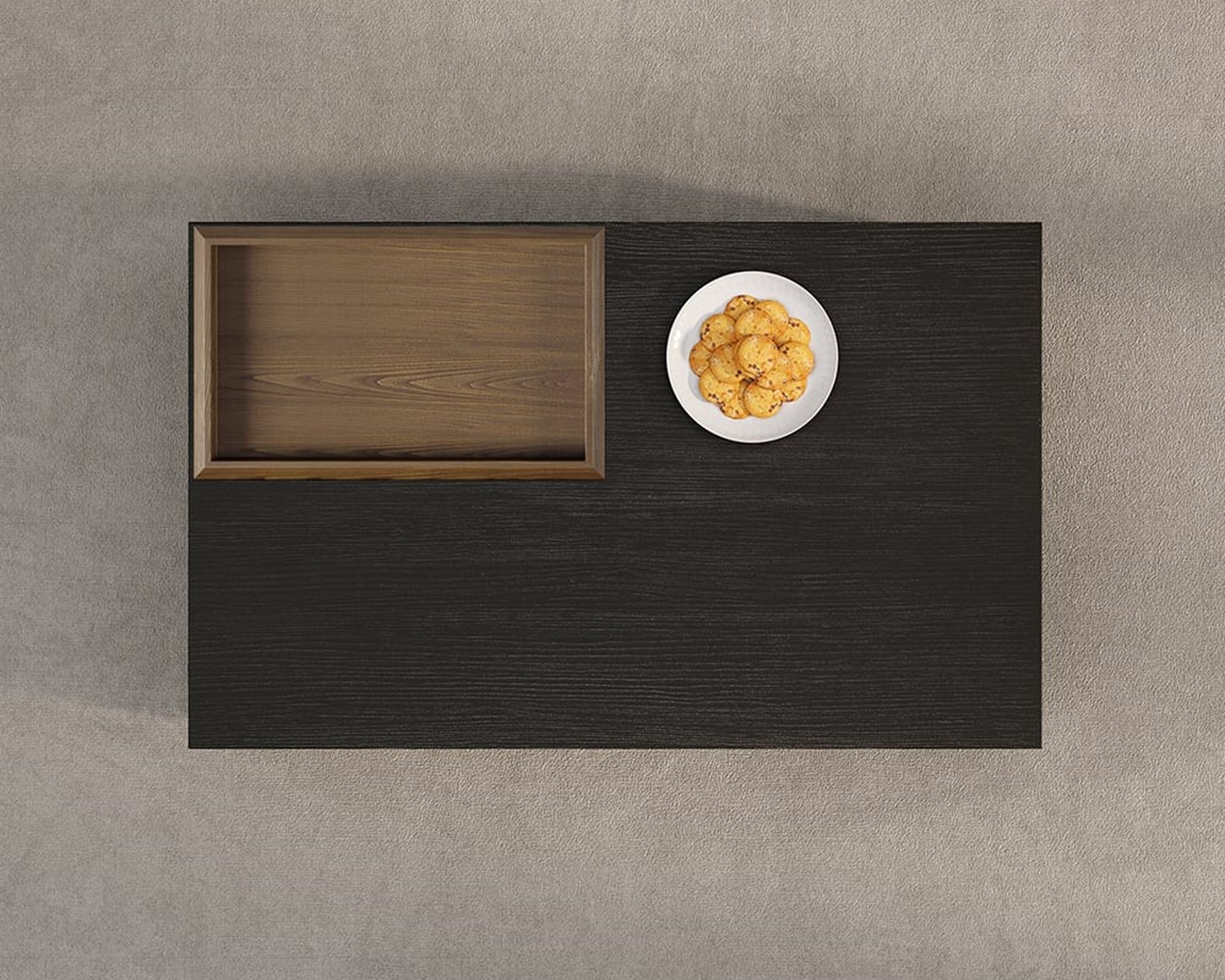 HMR - Rectangular Wood Coffee Table with Drawer and Removable Tray Top in Black and Walnut