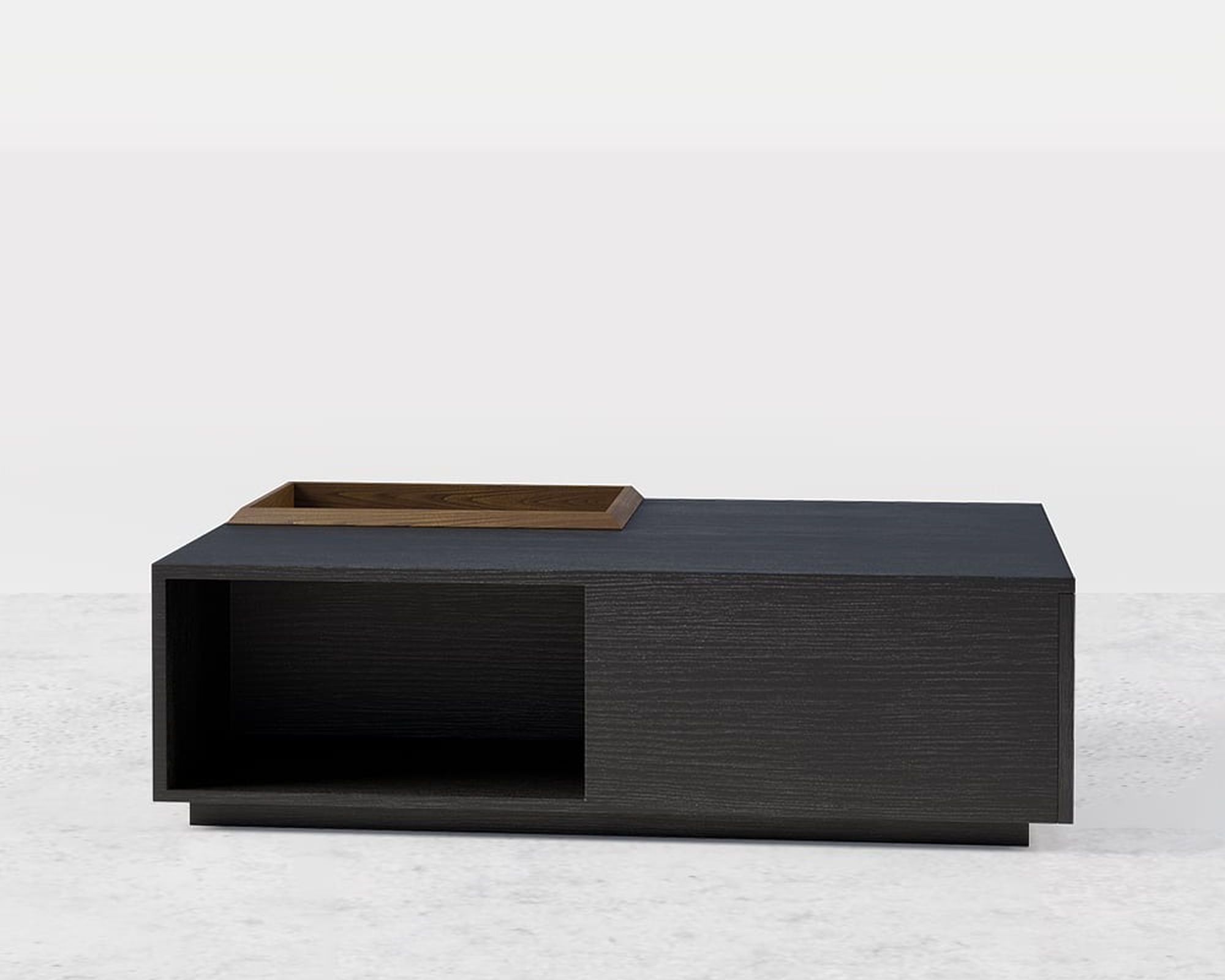 HMR - Rectangular Wood Coffee Table with Drawer and Removable Tray Top in Black and Walnut