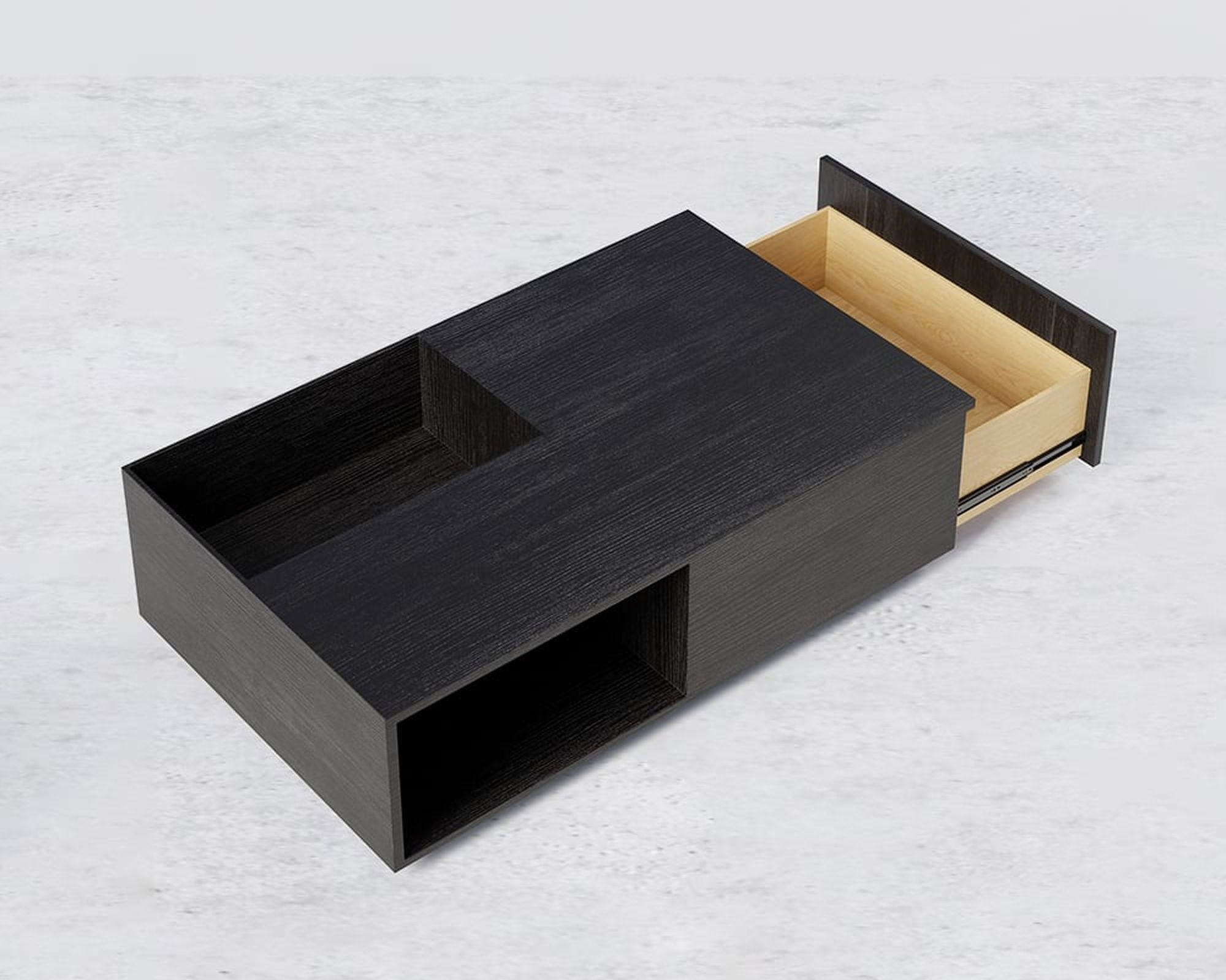 HMR - Rectangular Wood Coffee Table with Drawer and Removable Tray Top in Black and Walnut