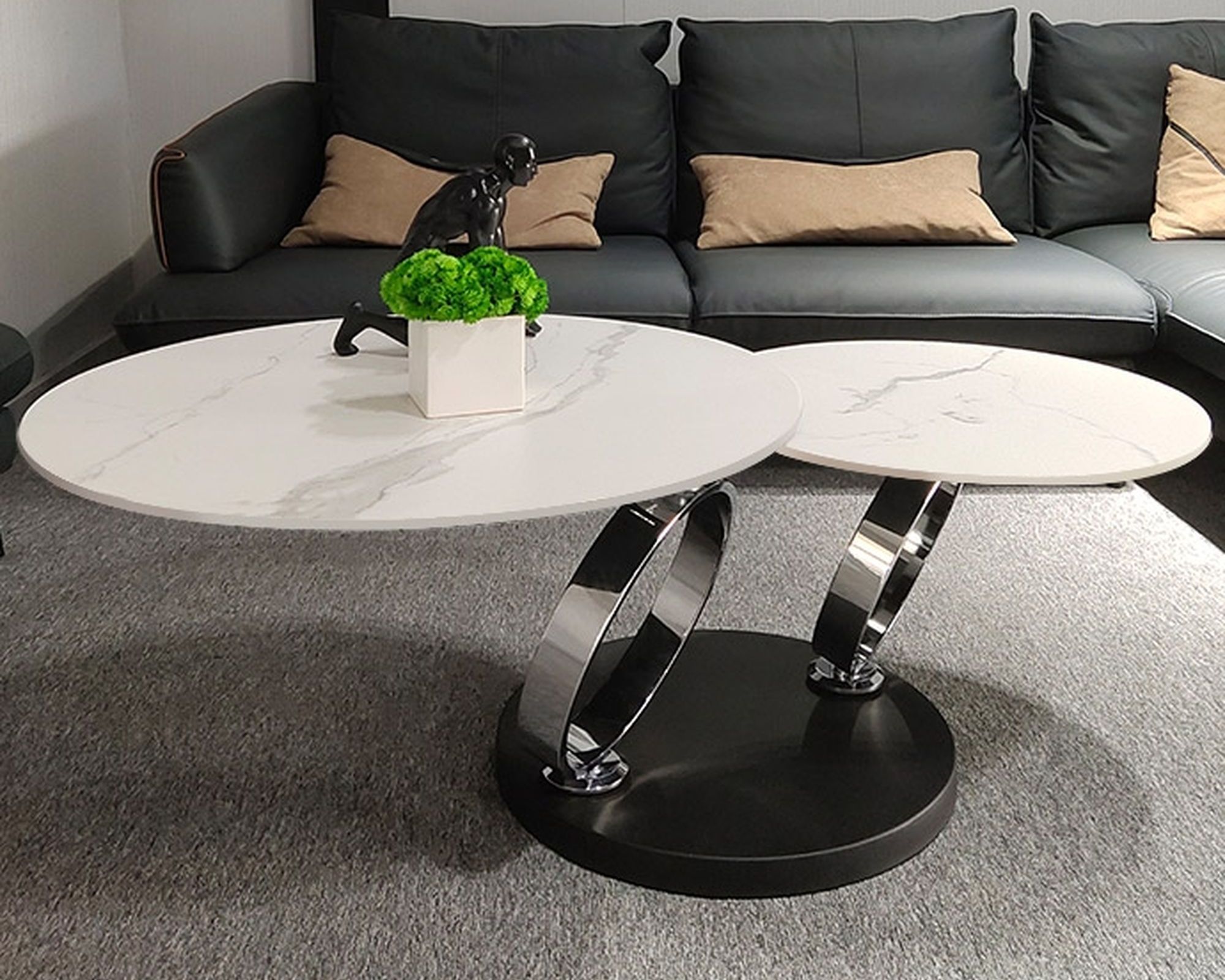 HMR Modern Extendable Coffee Table with Ring-Shaped Metal Pedestal