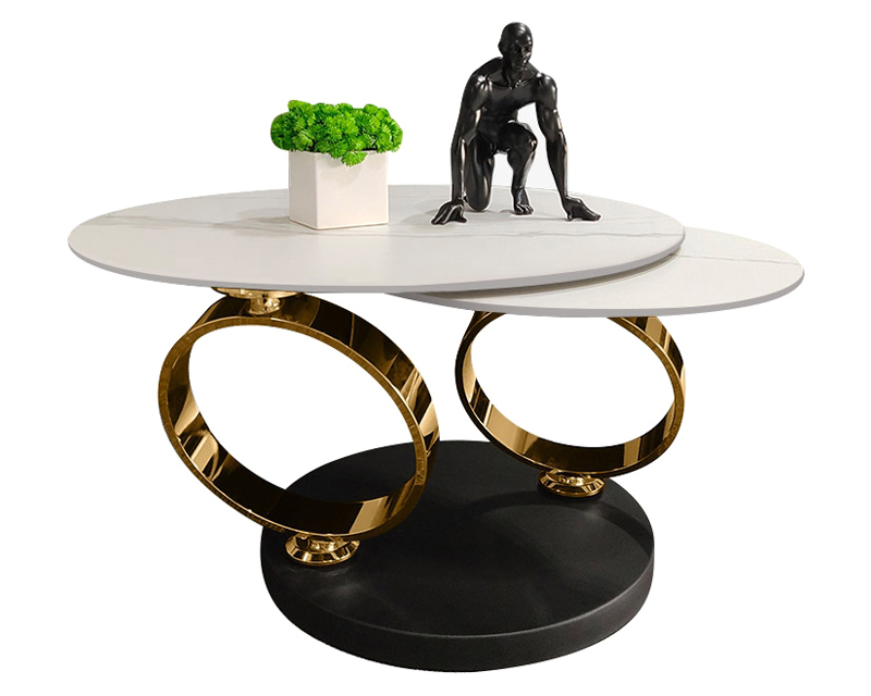 HMR Modern Extendable Coffee Table with Ring-Shaped Metal Pedestal - Gold