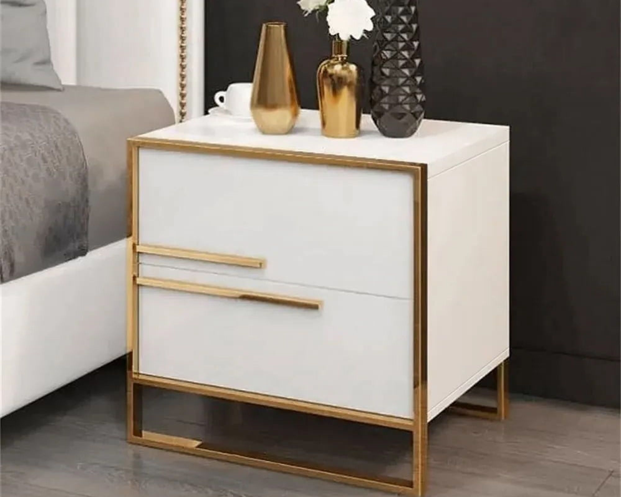 HMR Cylina Series Modern Square Nightstand with 2 Drawers