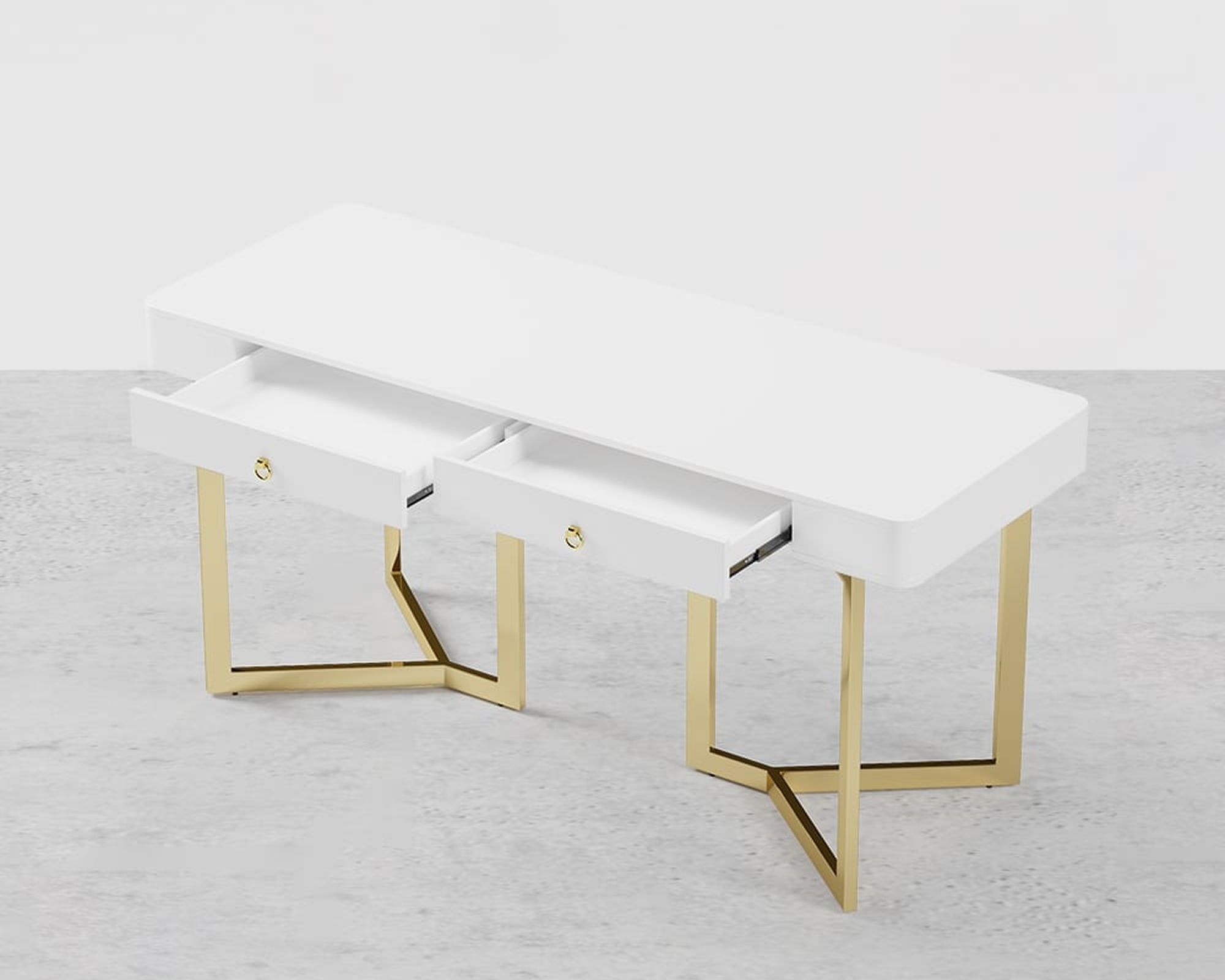 HMR Modern 63" Office Desk with Gold Tripod Base - White, Stainless Steel