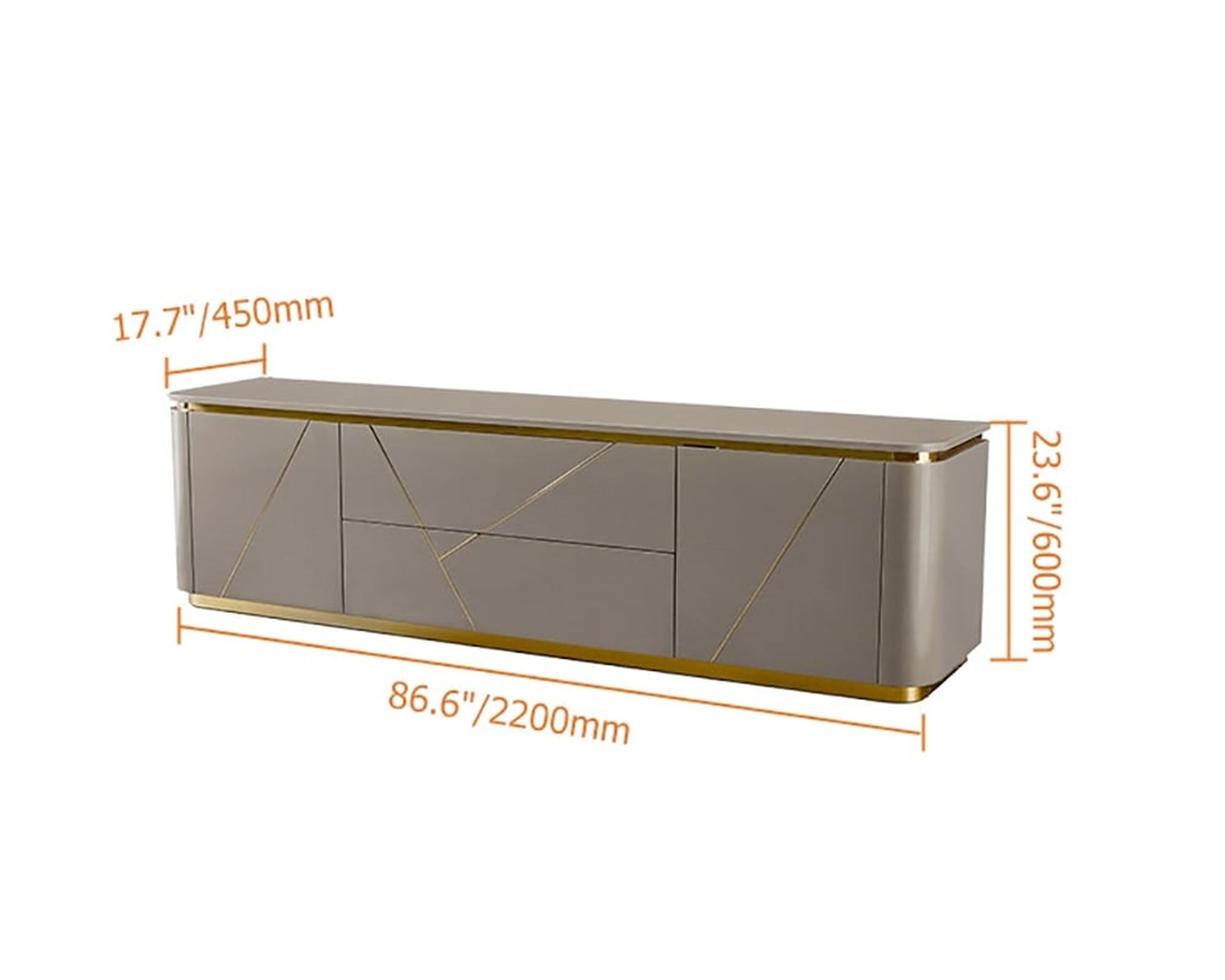 HMR - Janice TV Stand Drawer Shelves Media Console in Gray and Gold