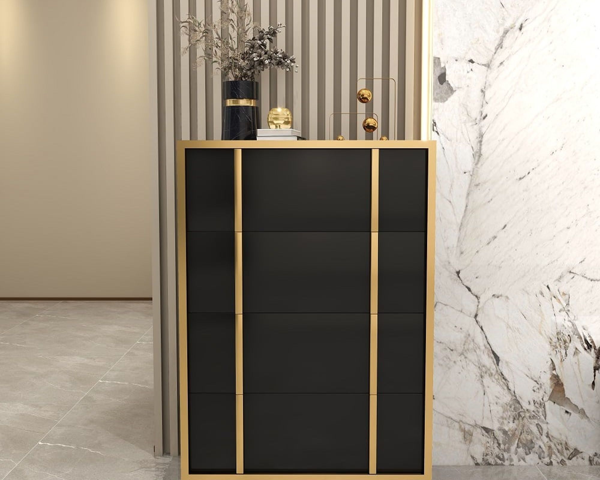 HMR Rimh Series Modern Chest with 4 Drawers - Gold/Black