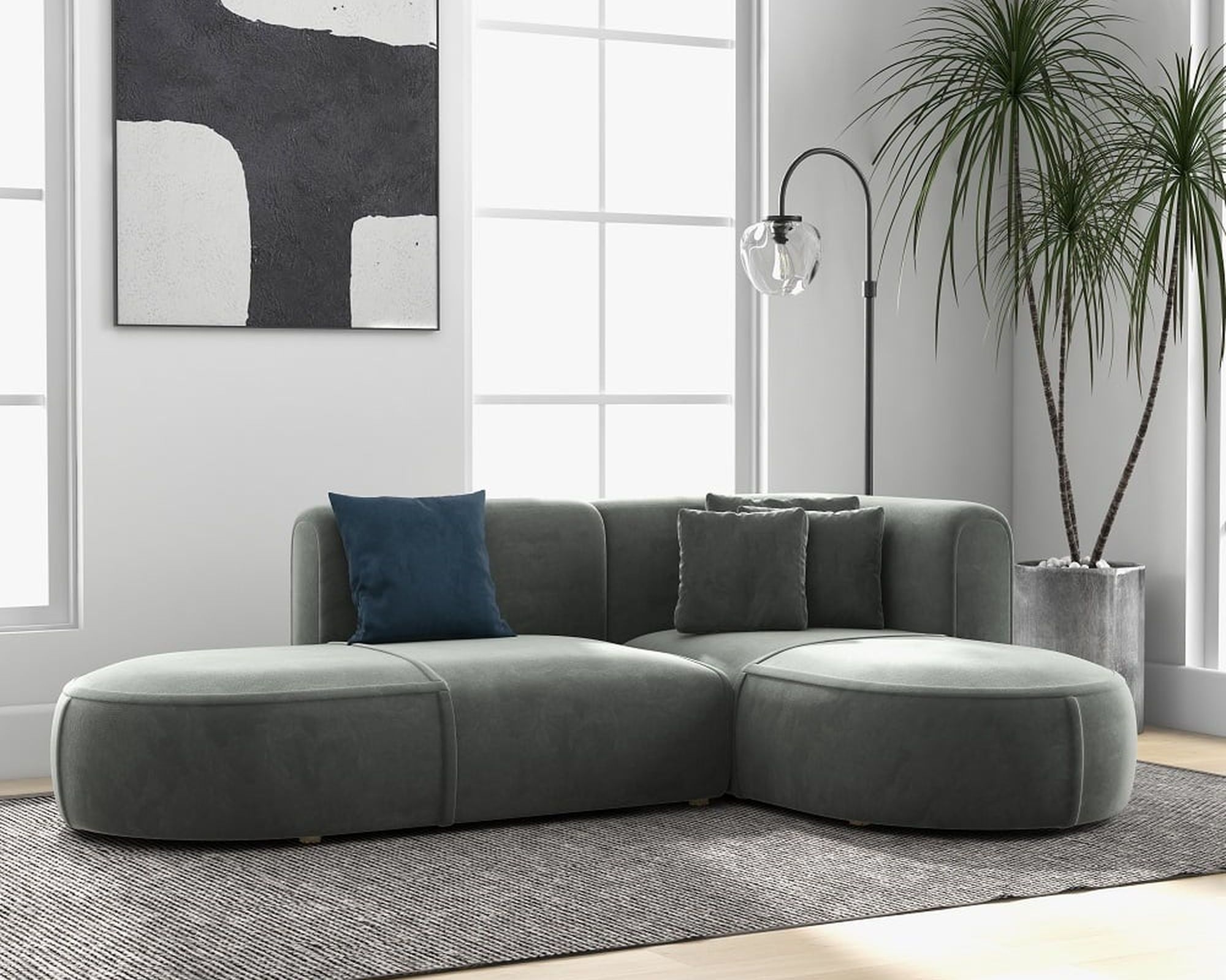 HMR Modern 104'' L-Shaped Corner Sectional with Pillows