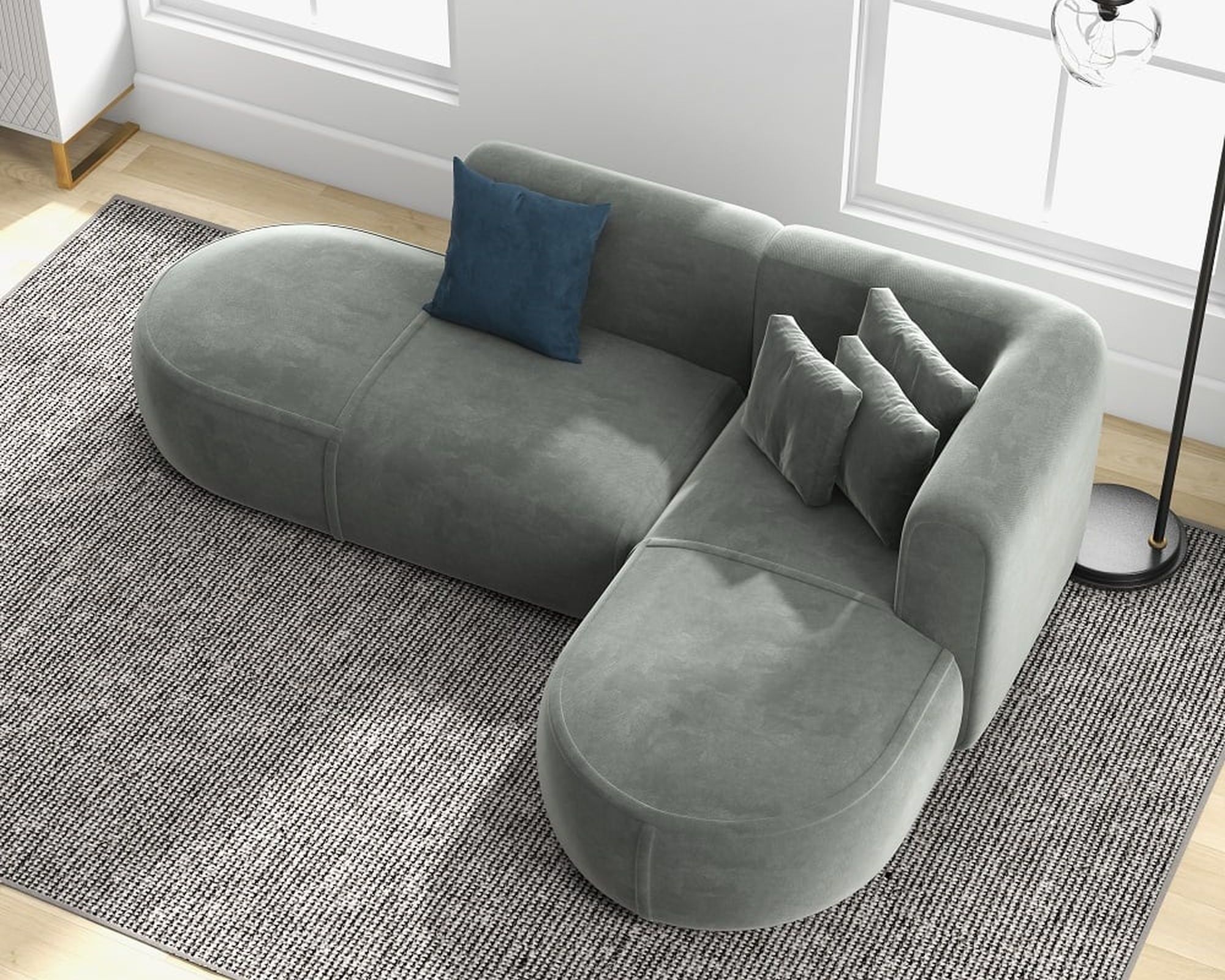 HMR Modern 104'' L-Shaped Corner Sectional with Pillows - Gray