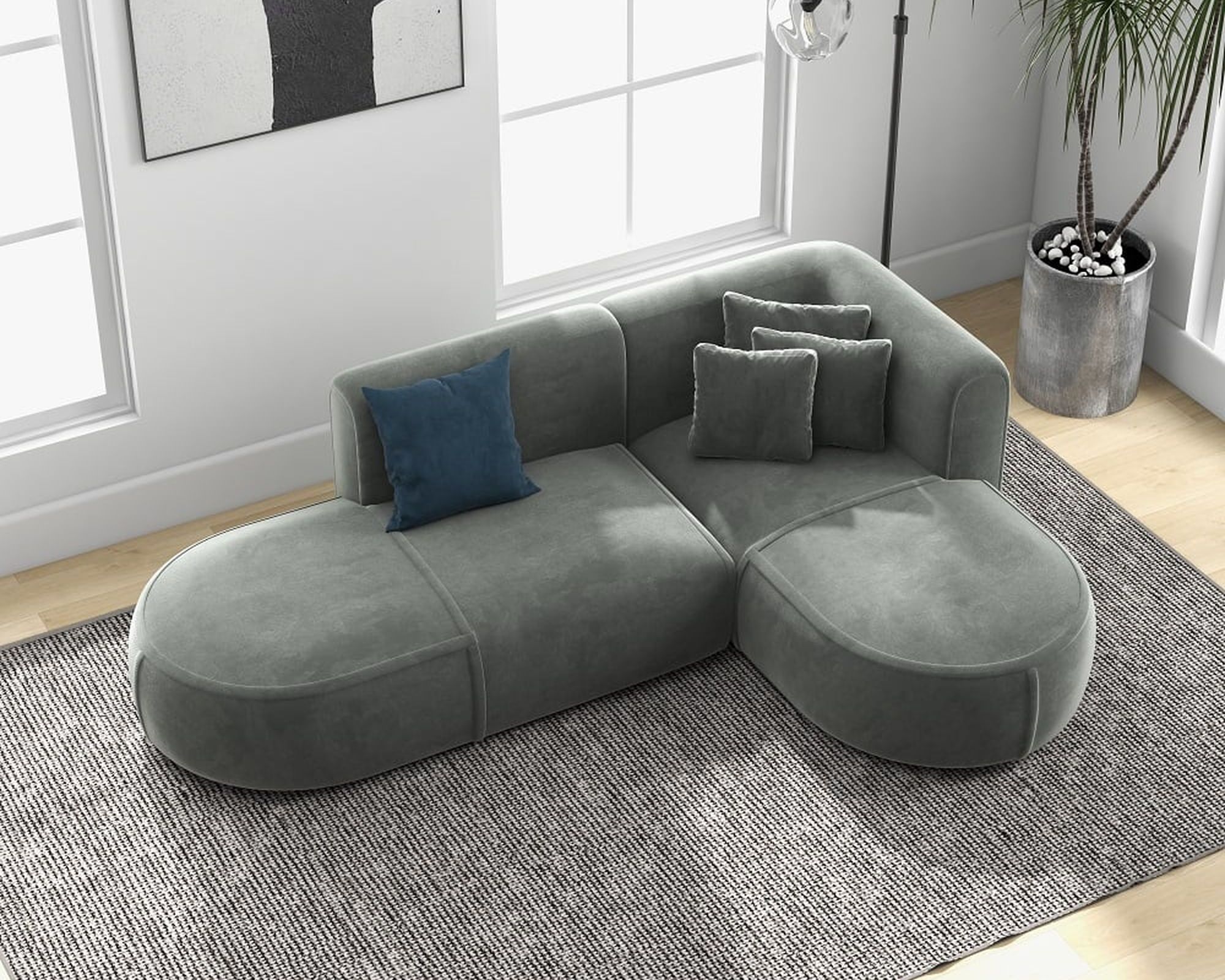 HMR Modern 104'' L-Shaped Corner Sectional with Pillows - Gray