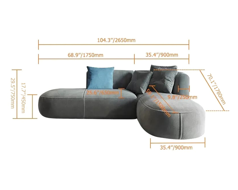 HMR Modern 104'' L-Shaped Corner Sectional with Pillows - Gray