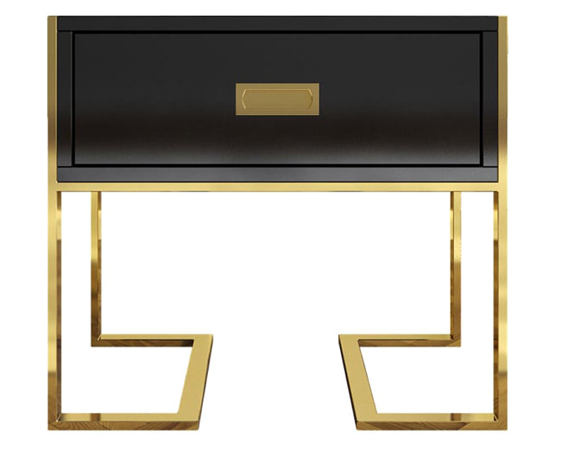 HMR Jocise Series Modern End Table with 1 Drawer & Golden Double Pedestal - Black