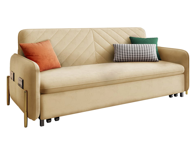 HMR King 3-Seater Sleeper Sofa - Beige, Velvet