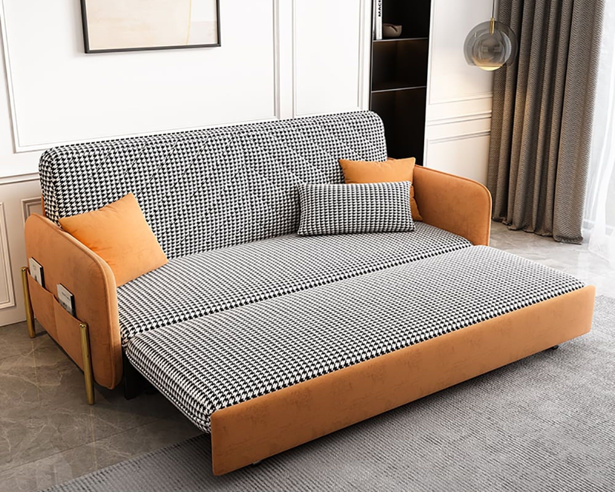 HMR King 3-Seater Sleeper Sofa - Orange, Leather