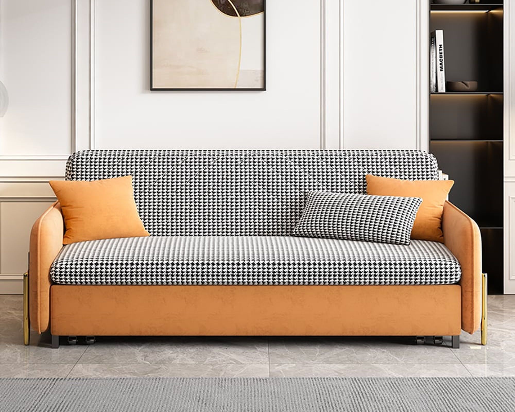 HMR King 3-Seater Sleeper Sofa - Orange, Leather