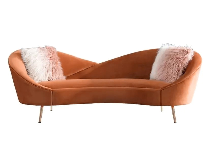 HMR Modern 93" 3-Seater Curved Sofa with Velvet Upholstered - Orange