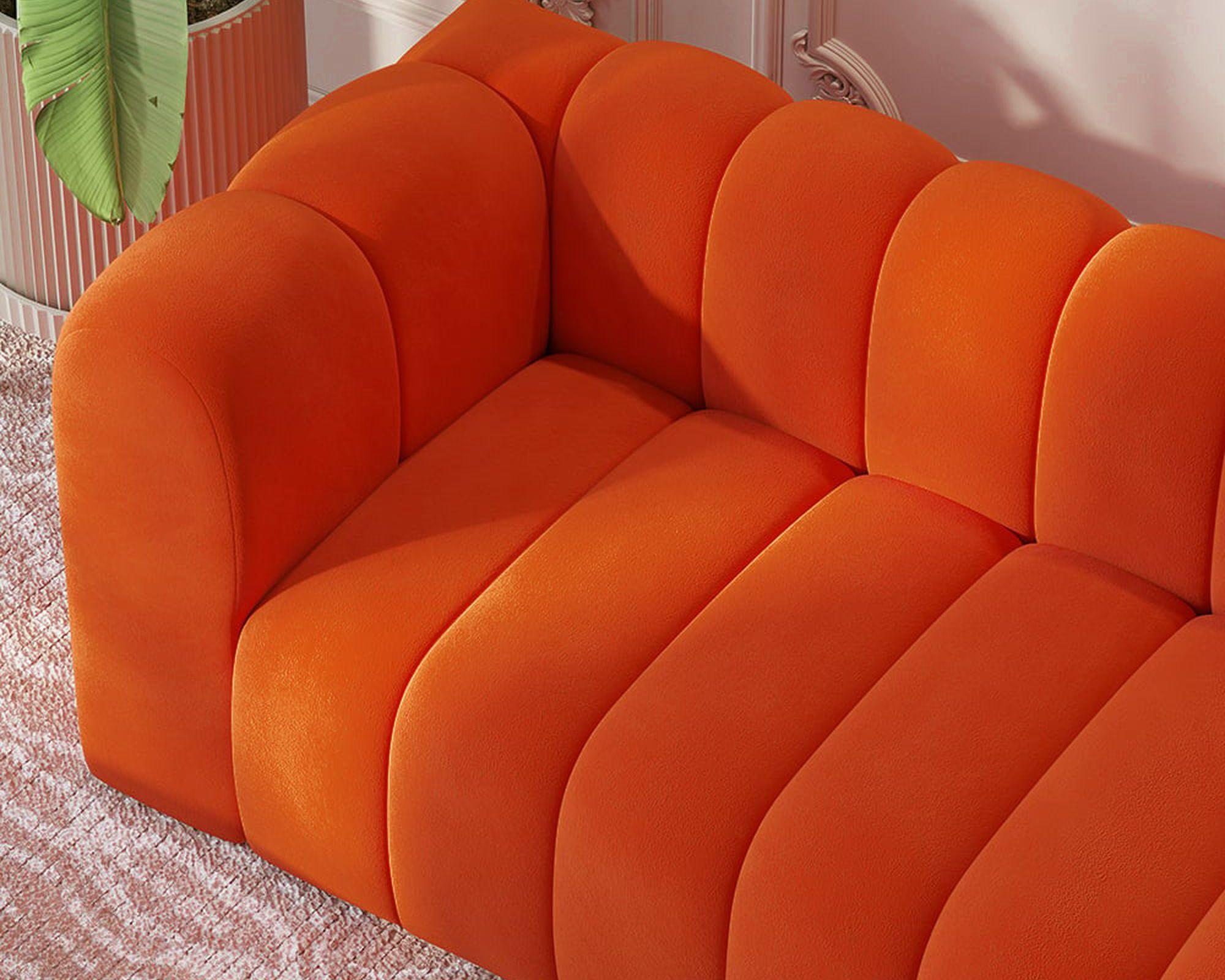 HMR Modern 3-Seater Sofa with Velvet Upholstered - Orange