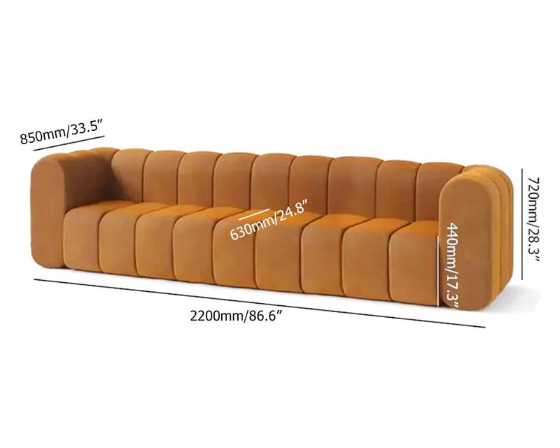 HMR Modern 3-Seater Sofa with Velvet Upholstered - Caramel