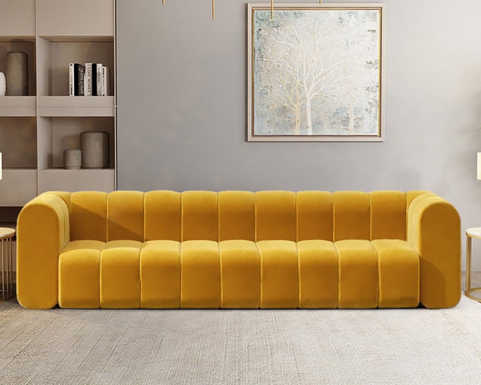 HMR Modern 3-Seater Sofa with Velvet Upholstered - Yellow