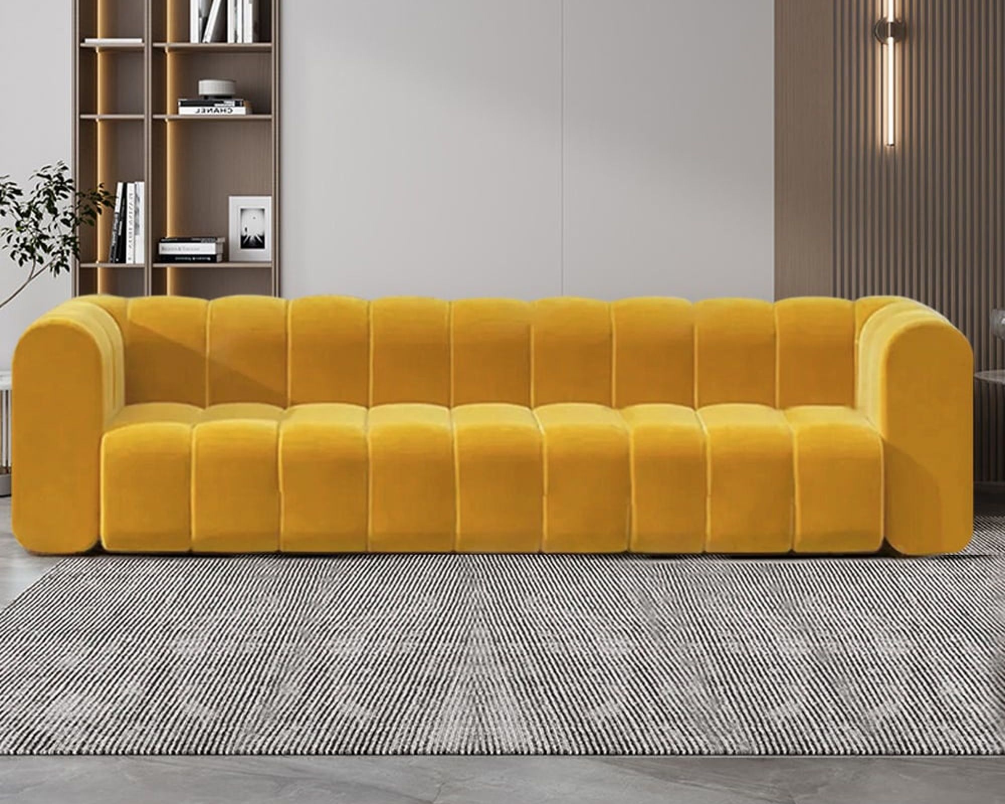 HMR Modern 3-Seater Sofa with Velvet Upholstered - Yellow