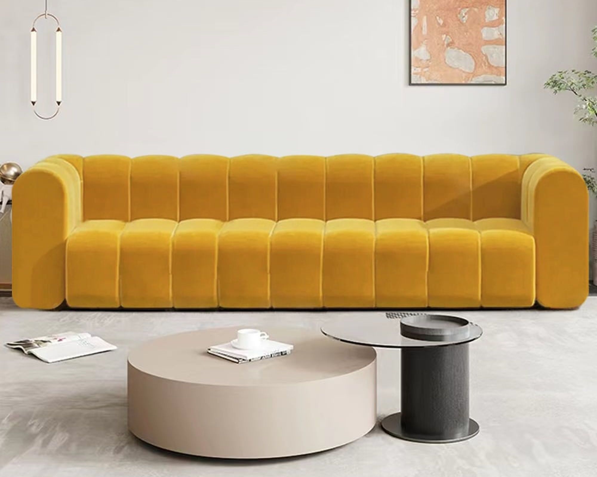 HMR Modern 3-Seater Sofa with Velvet Upholstered - Yellow