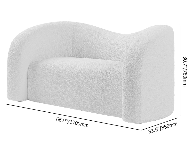 HMR Modern 67" Curved 2 Seater Sofa with Boucle Upholstered - White