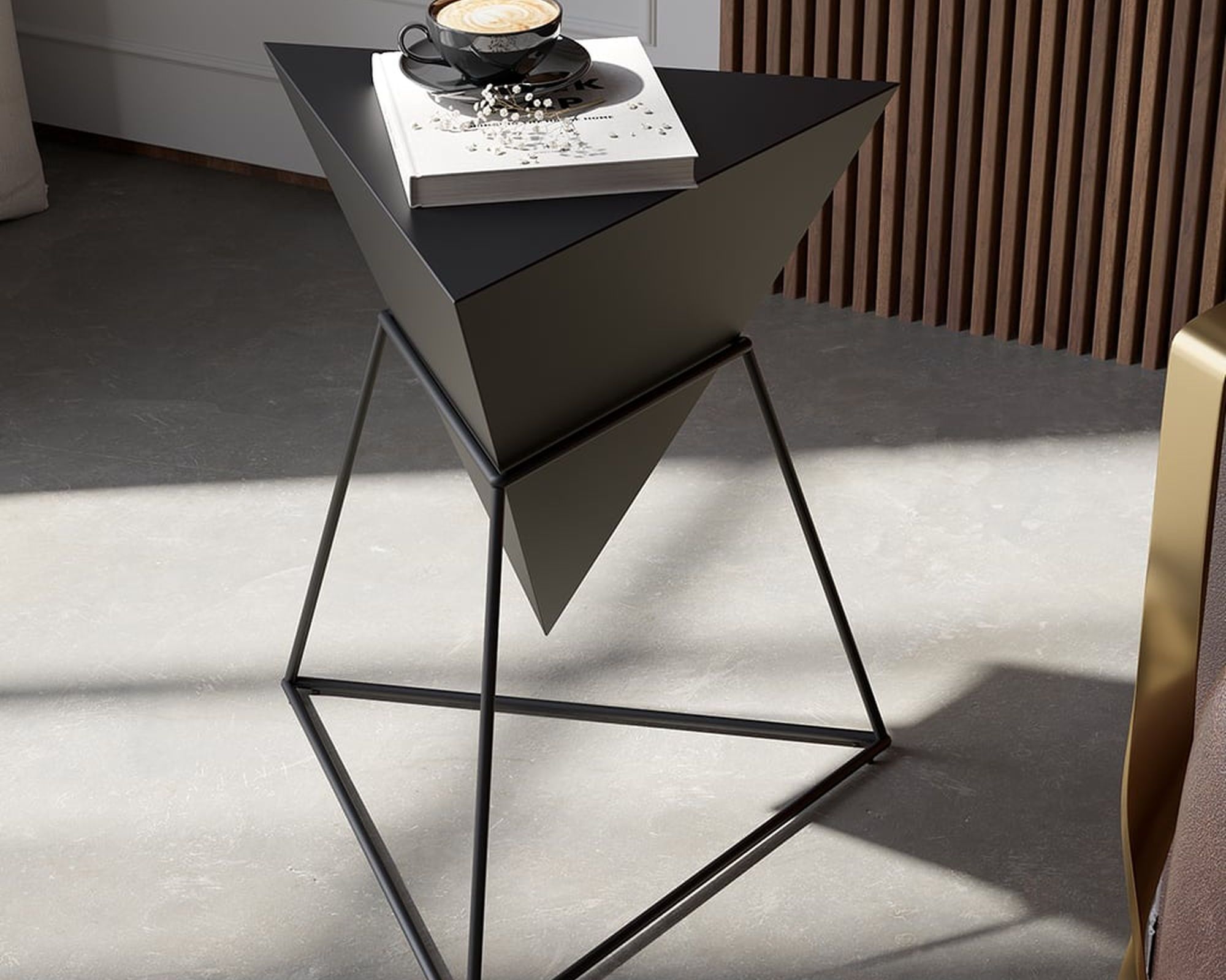 HMR Triangle Side Table with Metal Base - Black, Wood