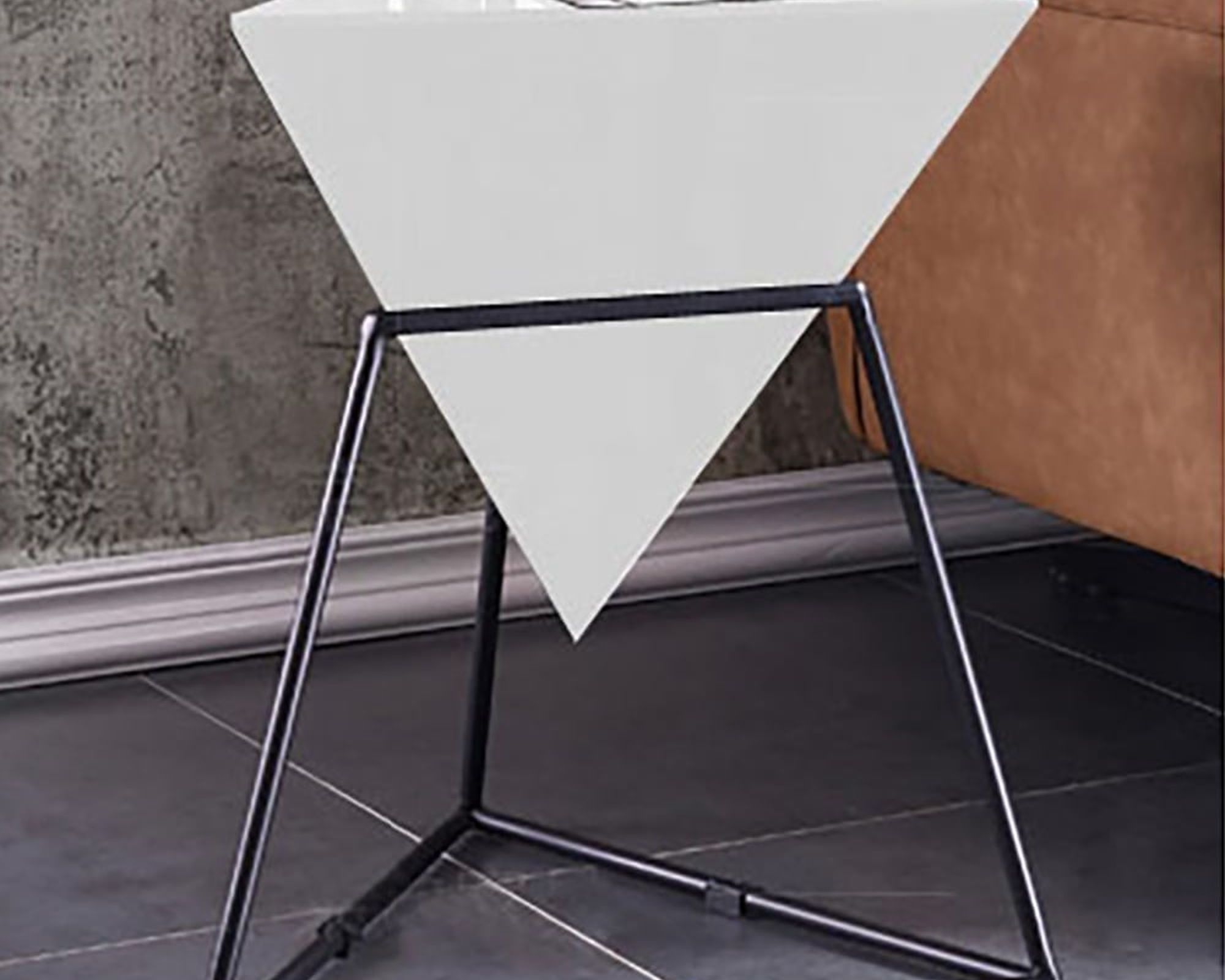 HMR Triangle Side Table with Metal Base - White, Wood