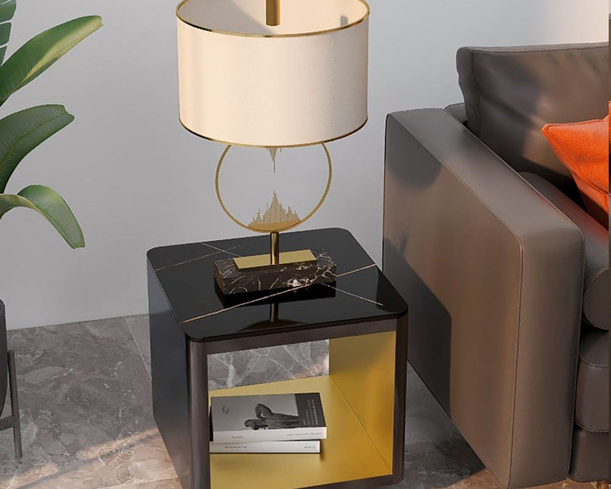 HMR Modern Side Table with Storage Hollow Cube - Black