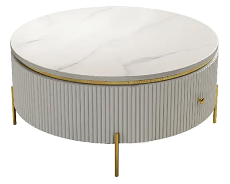 HMR - Round Coffee Table with Storage Marble Accent Table Stainless Steel in 31.5"Dia