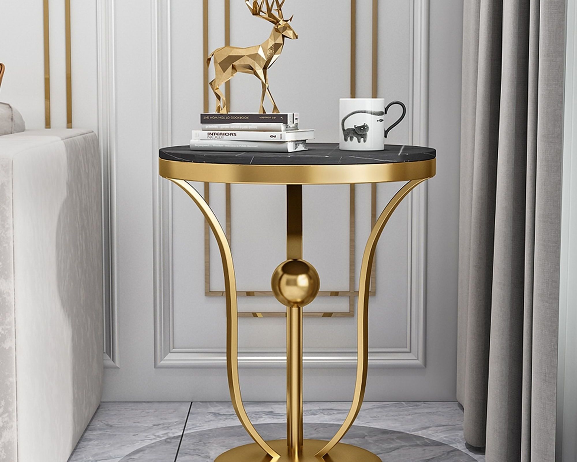 HMR Modern Round End Table with Stream-Lined Metal Pedestal