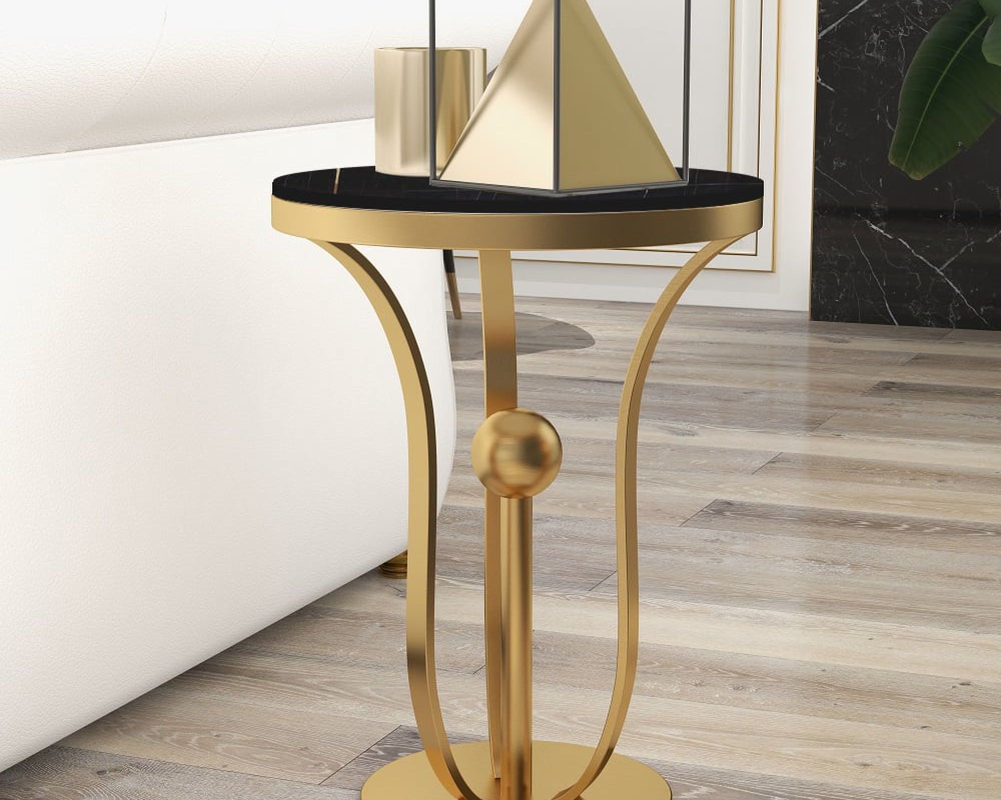 HMR Modern Round End Table with Stream-Lined Metal Pedestal - Black