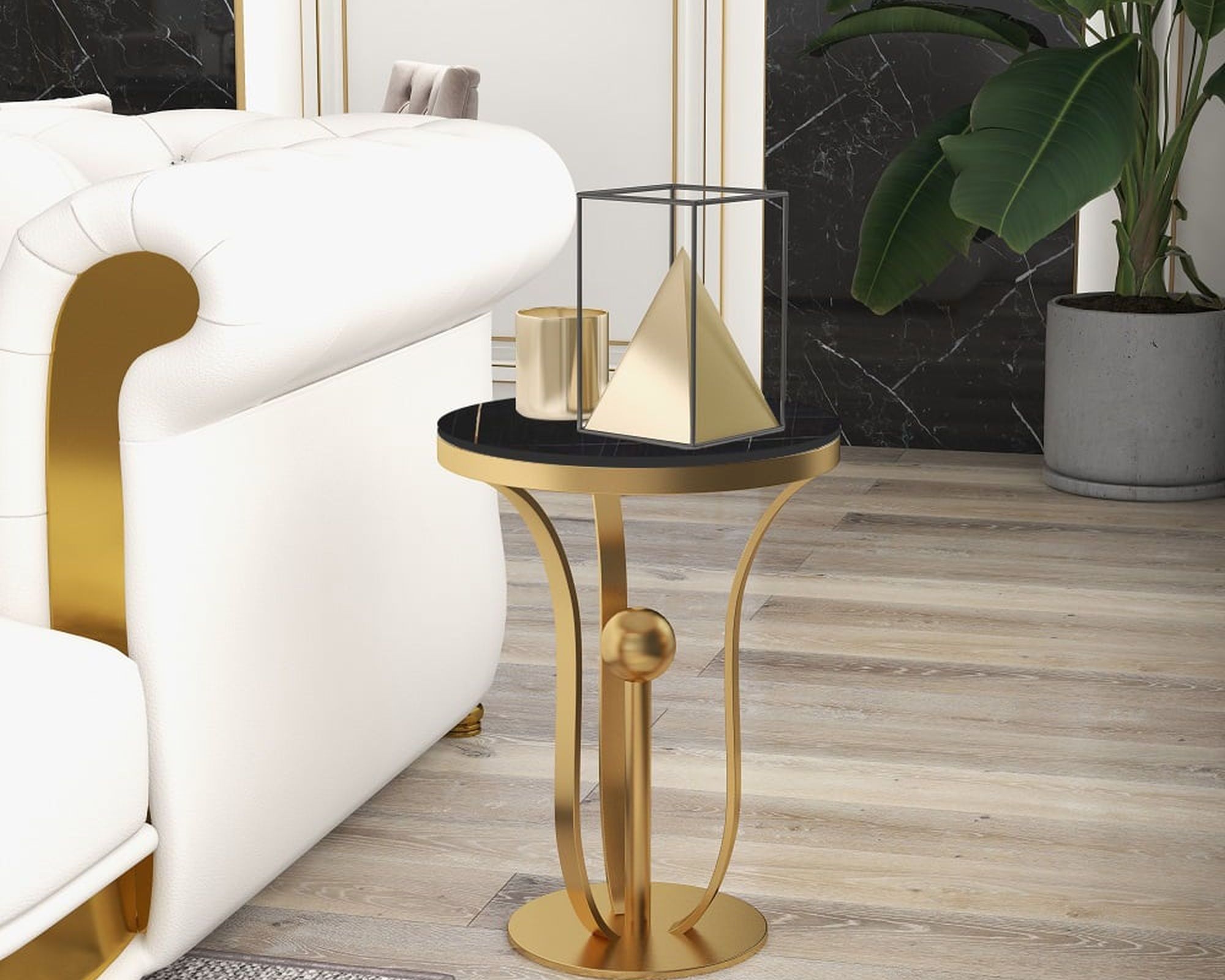 HMR Modern Round End Table with Stream-Lined Metal Pedestal - Black