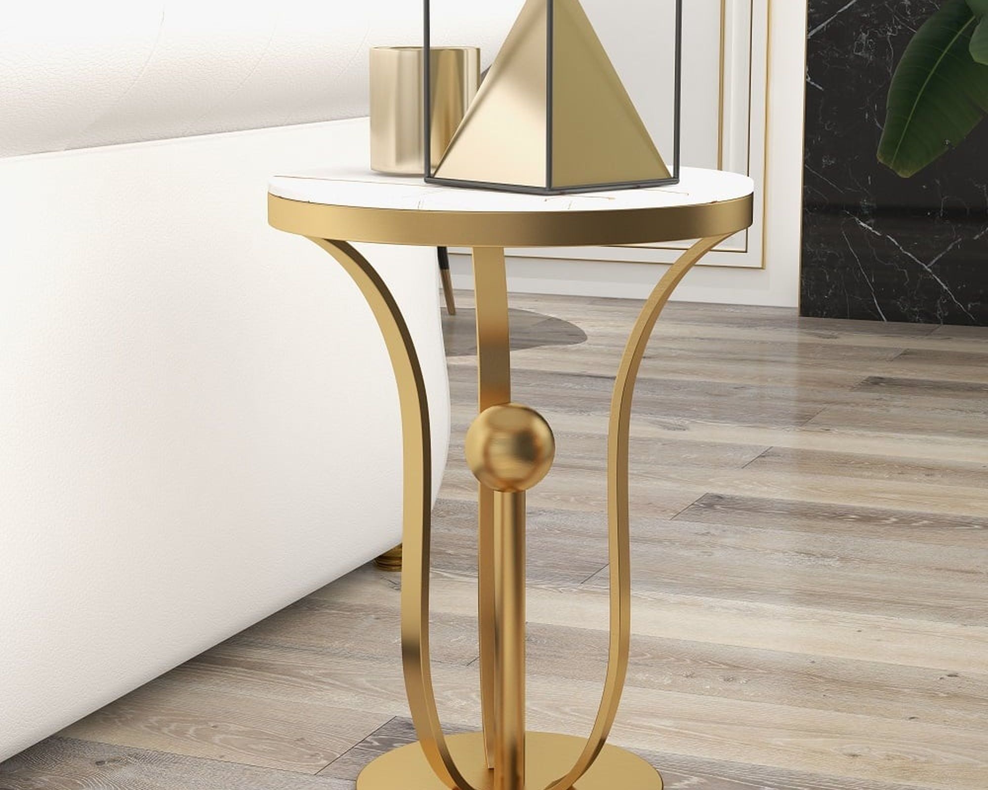 HMR Modern Round End Table with Stream-Lined Metal Pedestal