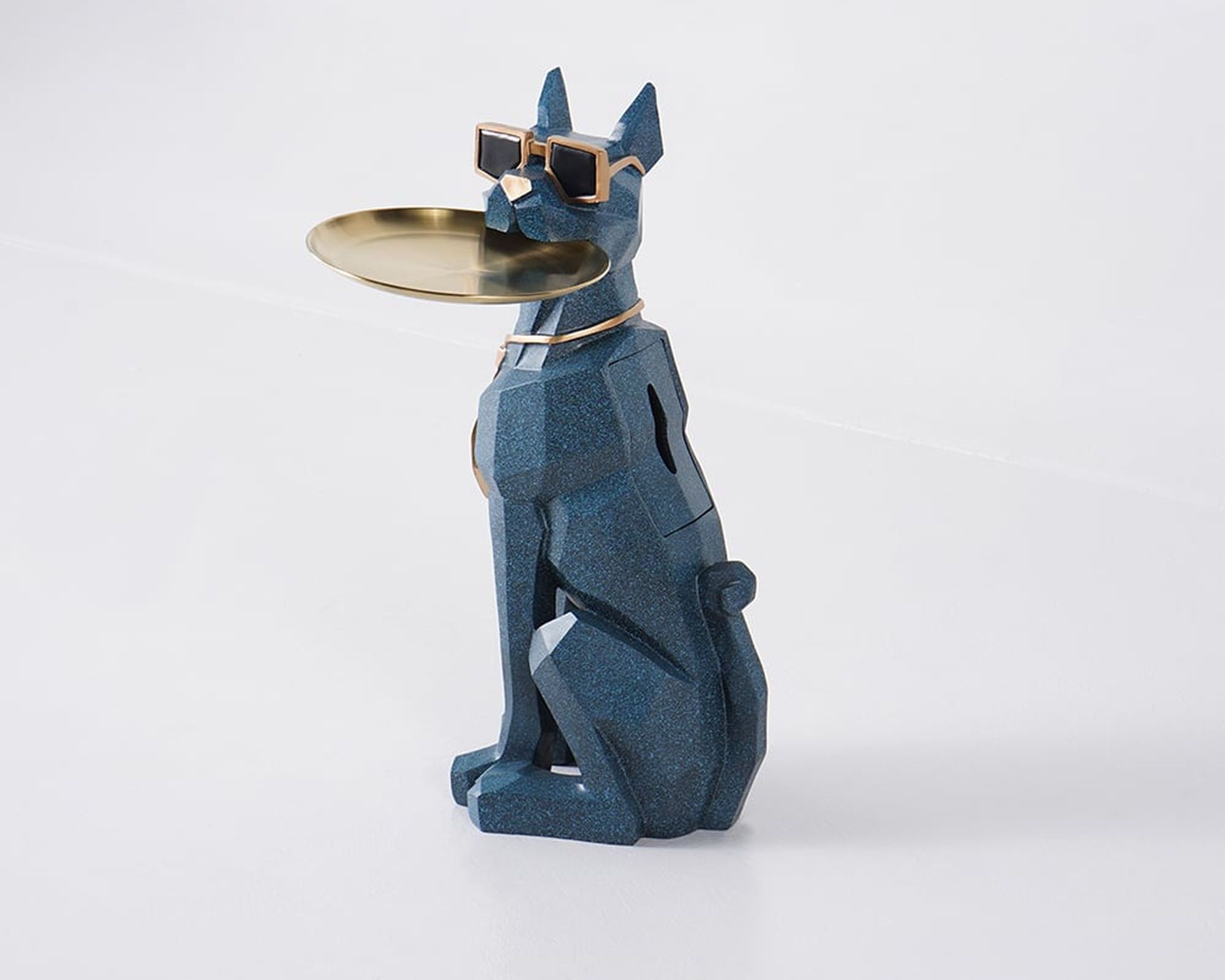 HMR Dog Sculpture Resin Side Table with Tray Top & Tissue Box - Blue