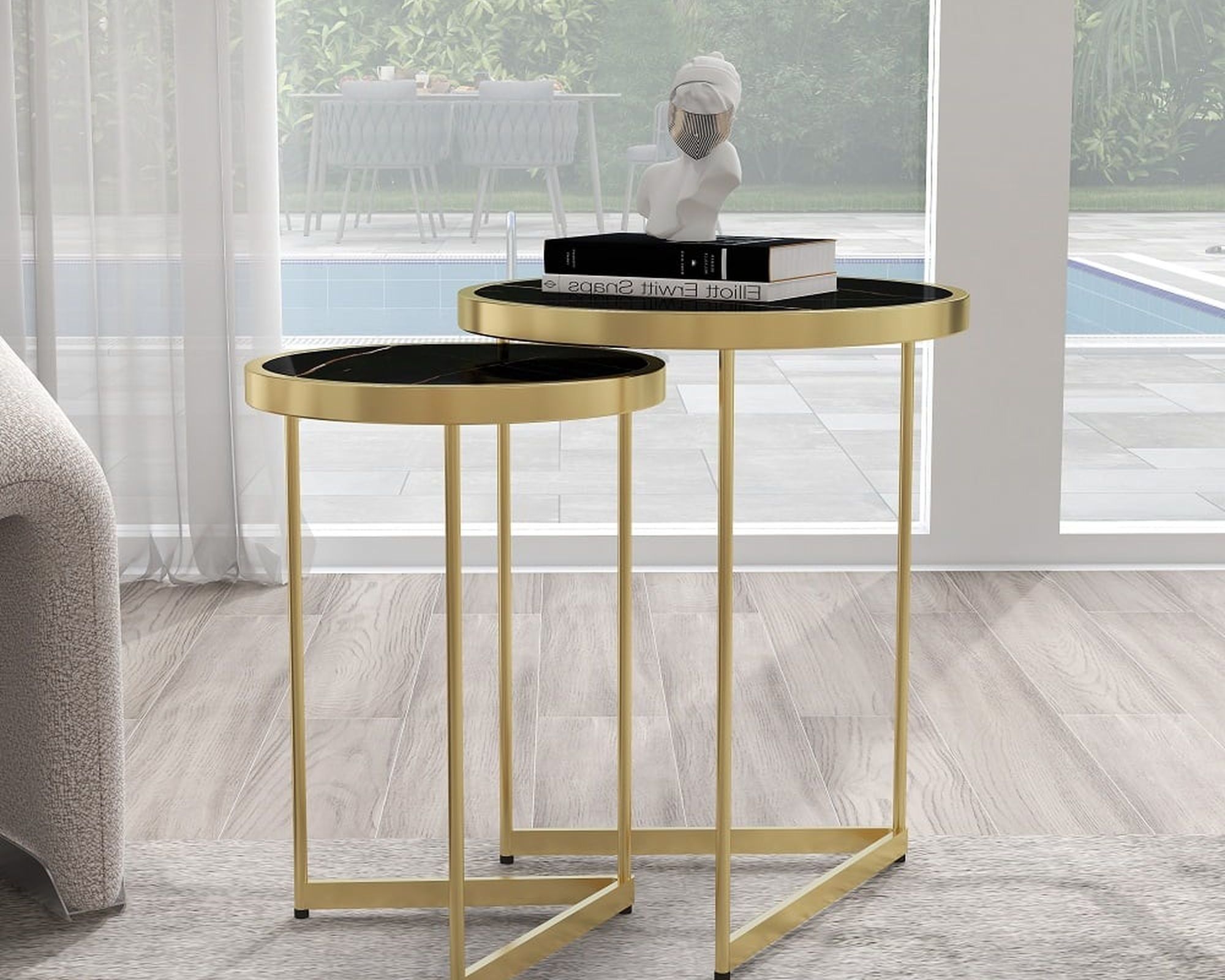 HMR Modern End Table Sets - Black, Marble