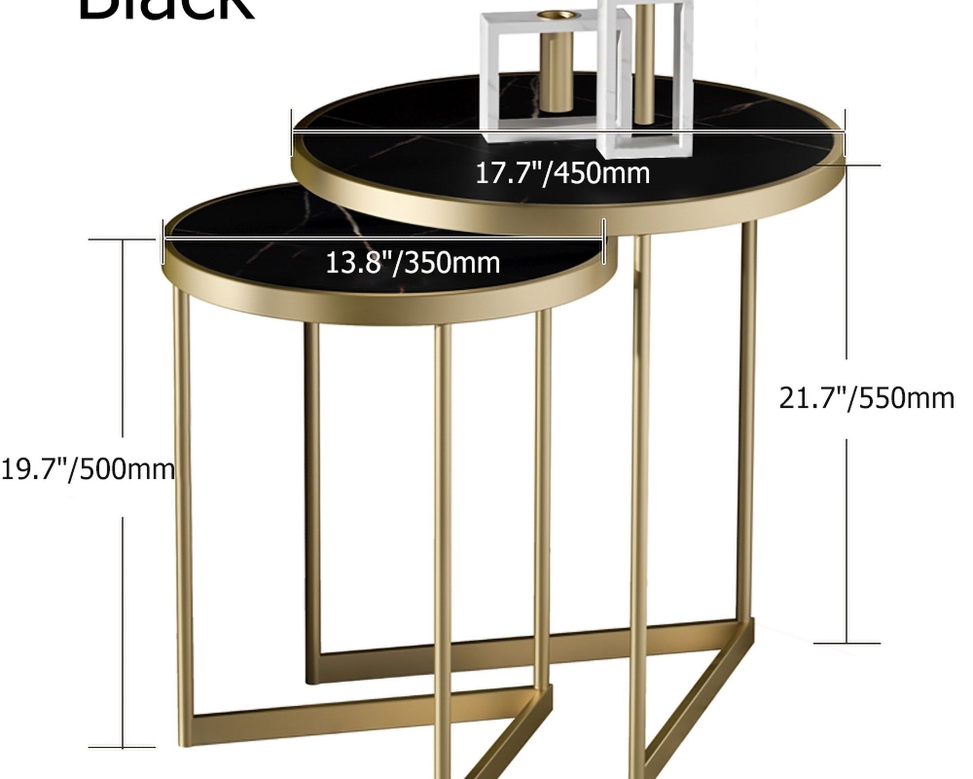 HMR Modern End Table Sets - Black, Marble