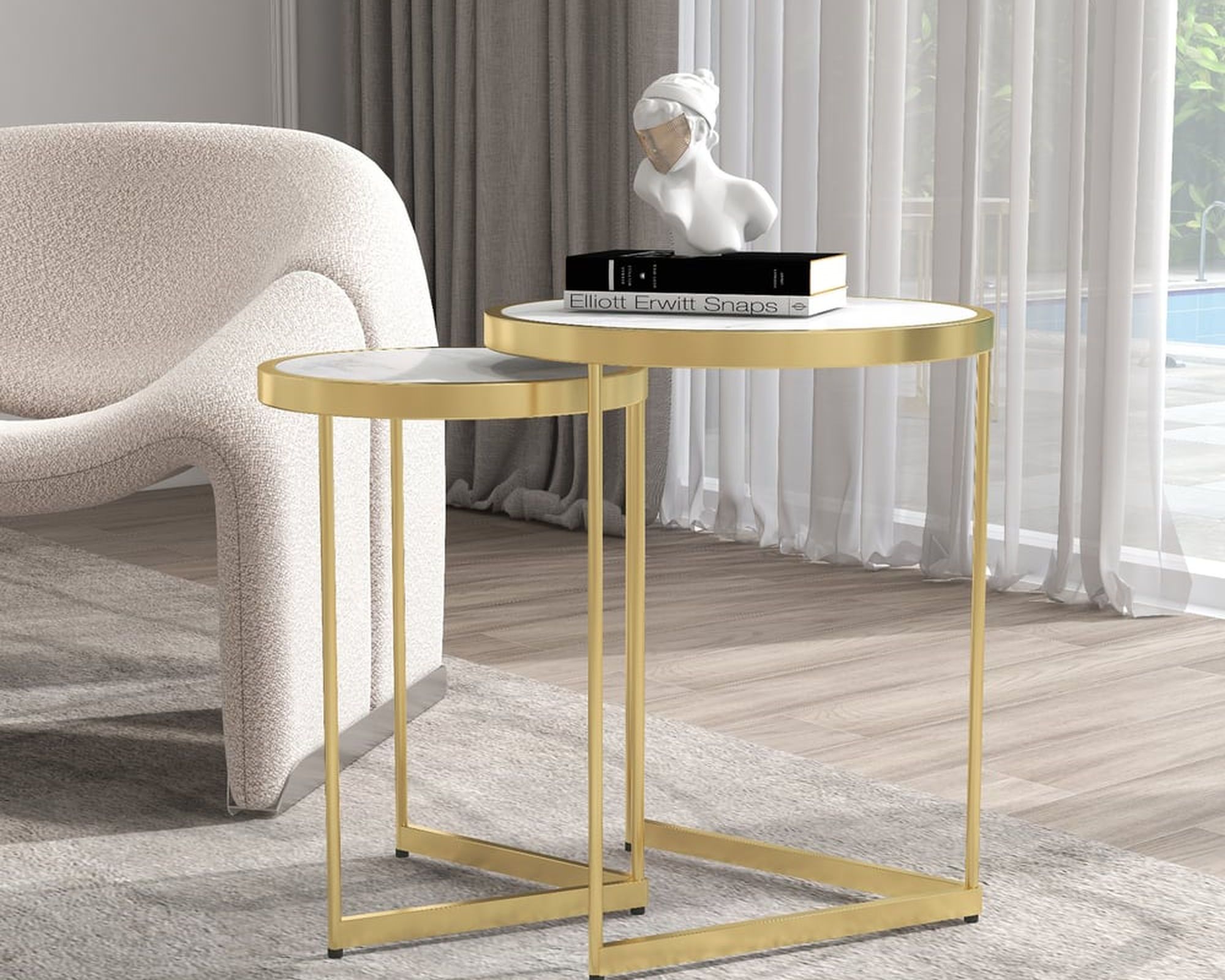 HMR Modern End Table Sets - White, Marble