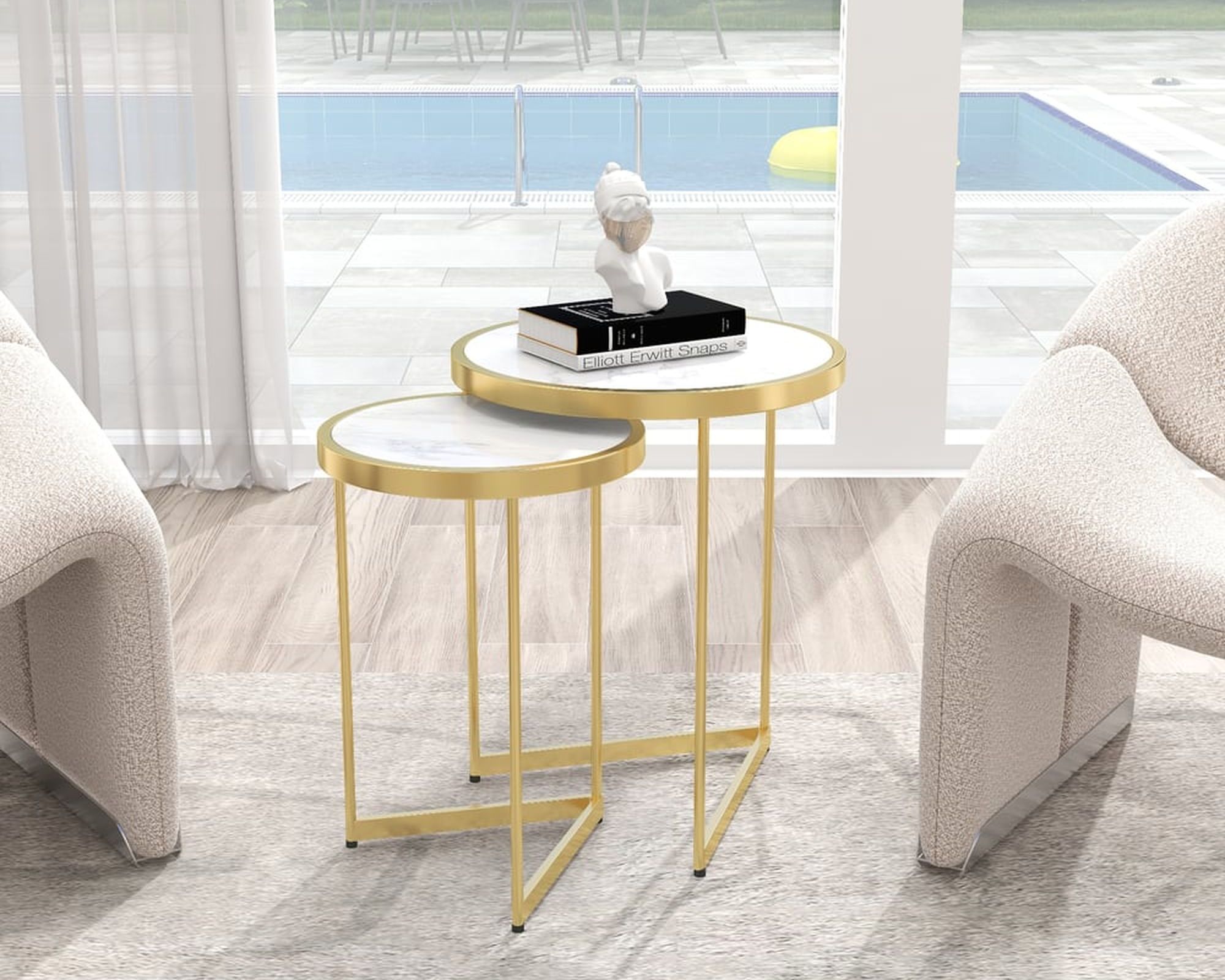 HMR Modern End Table Sets - White, Marble